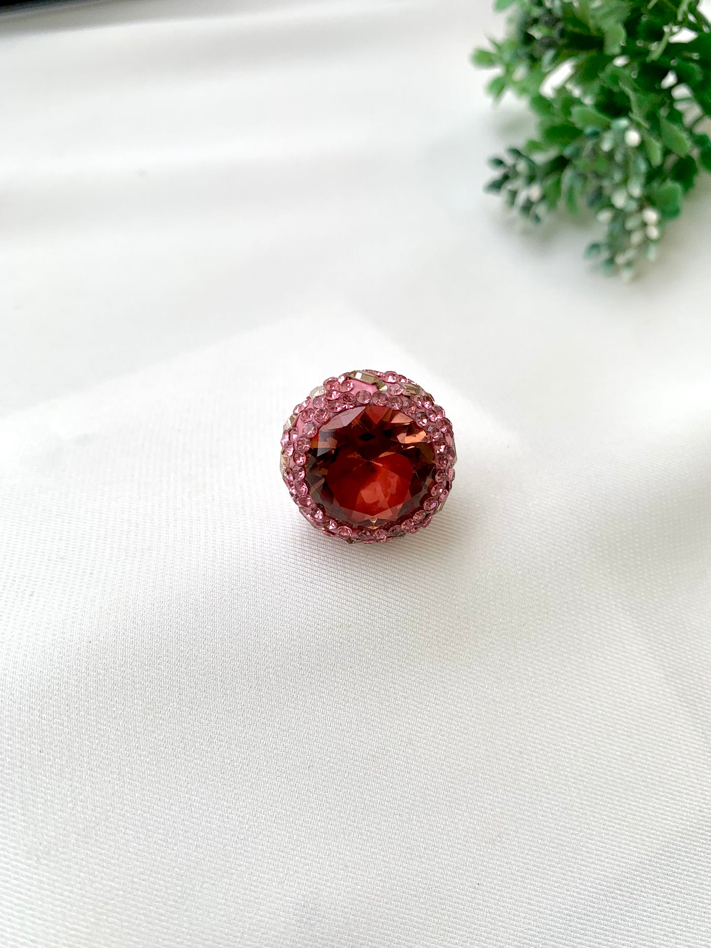 Vaniya handcrafted 22kt gold plated adjustable ring with real Swarovski Crystals and semi-precious Ruby