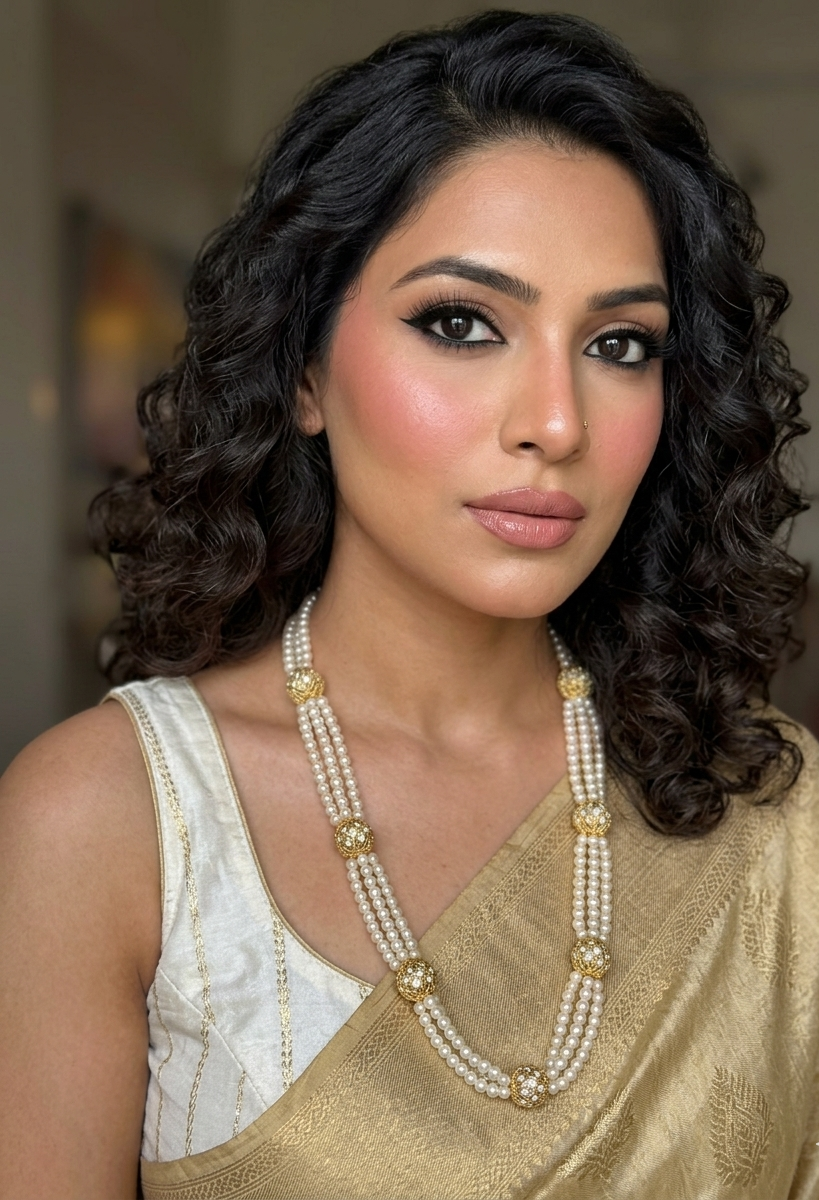 Yashma handcrafted 22kt gold plated maala with kundan and semi precious pearls