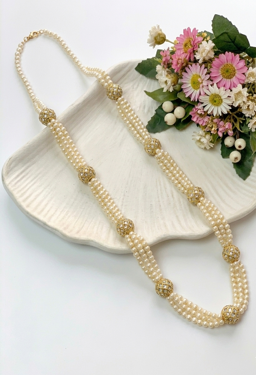 Yashma handcrafted 22kt gold plated maala with kundan and semi precious pearls