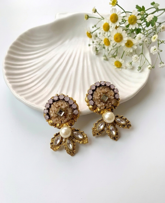 Yashmitha handcrafted gold plated earrings with kundan pearls and natural gemstones