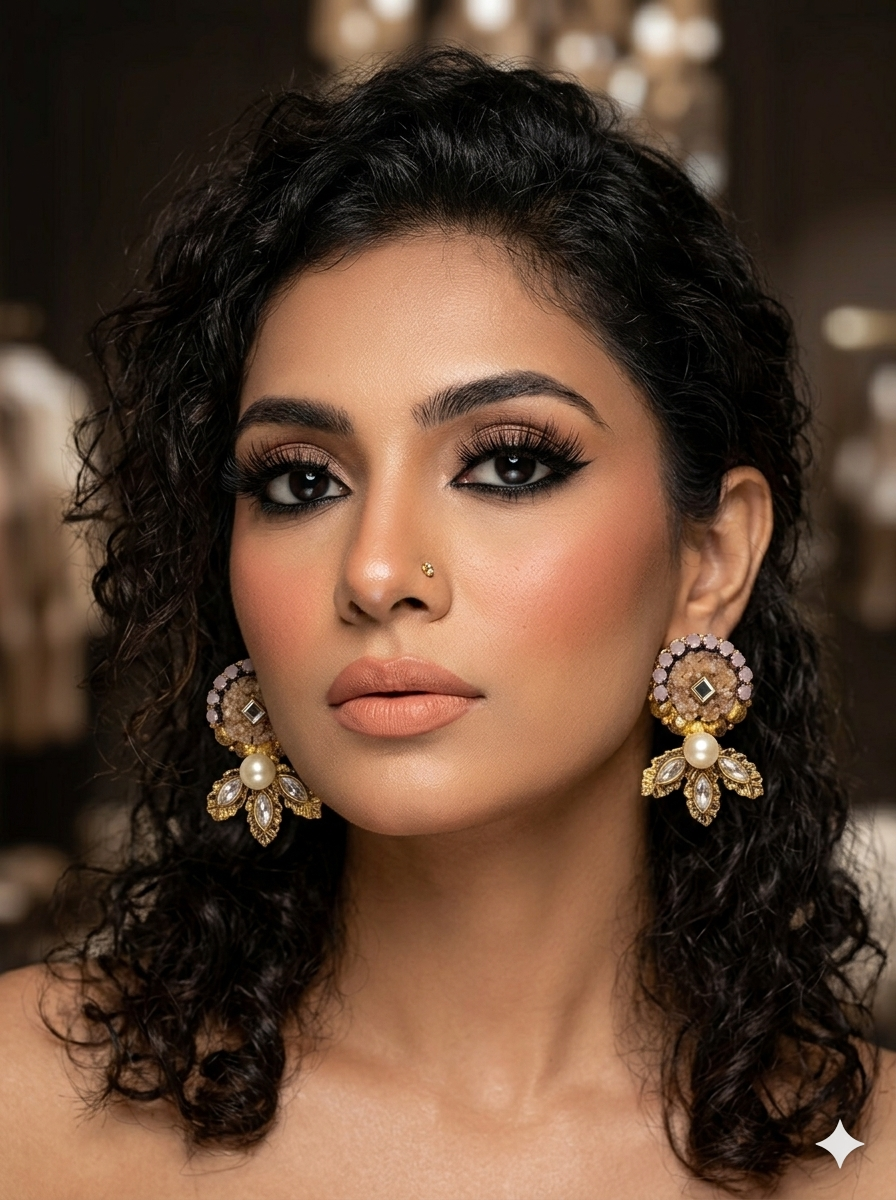 Yashmitha handcrafted gold plated earrings with kundan pearls and natural gemstones
