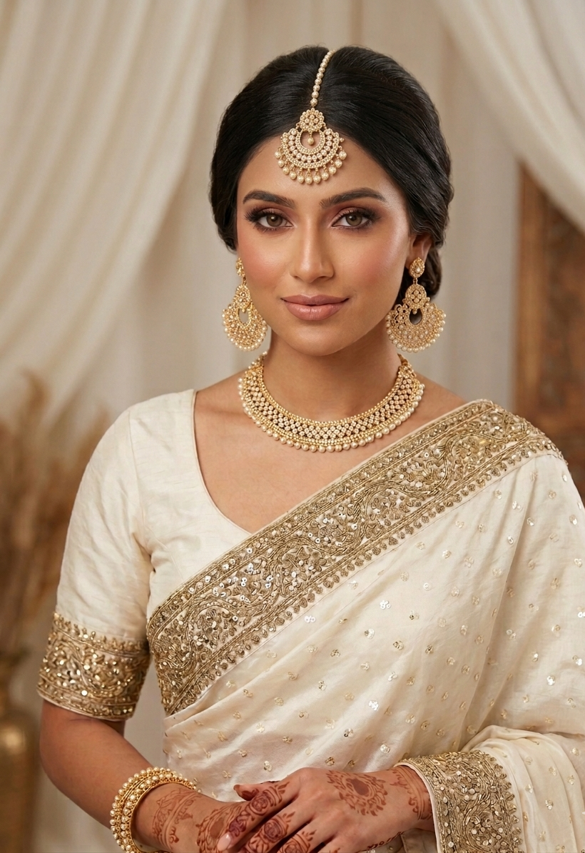 Zarmeena gold plated jewelry set with zircones crystals pearls necklace earrings and tikka