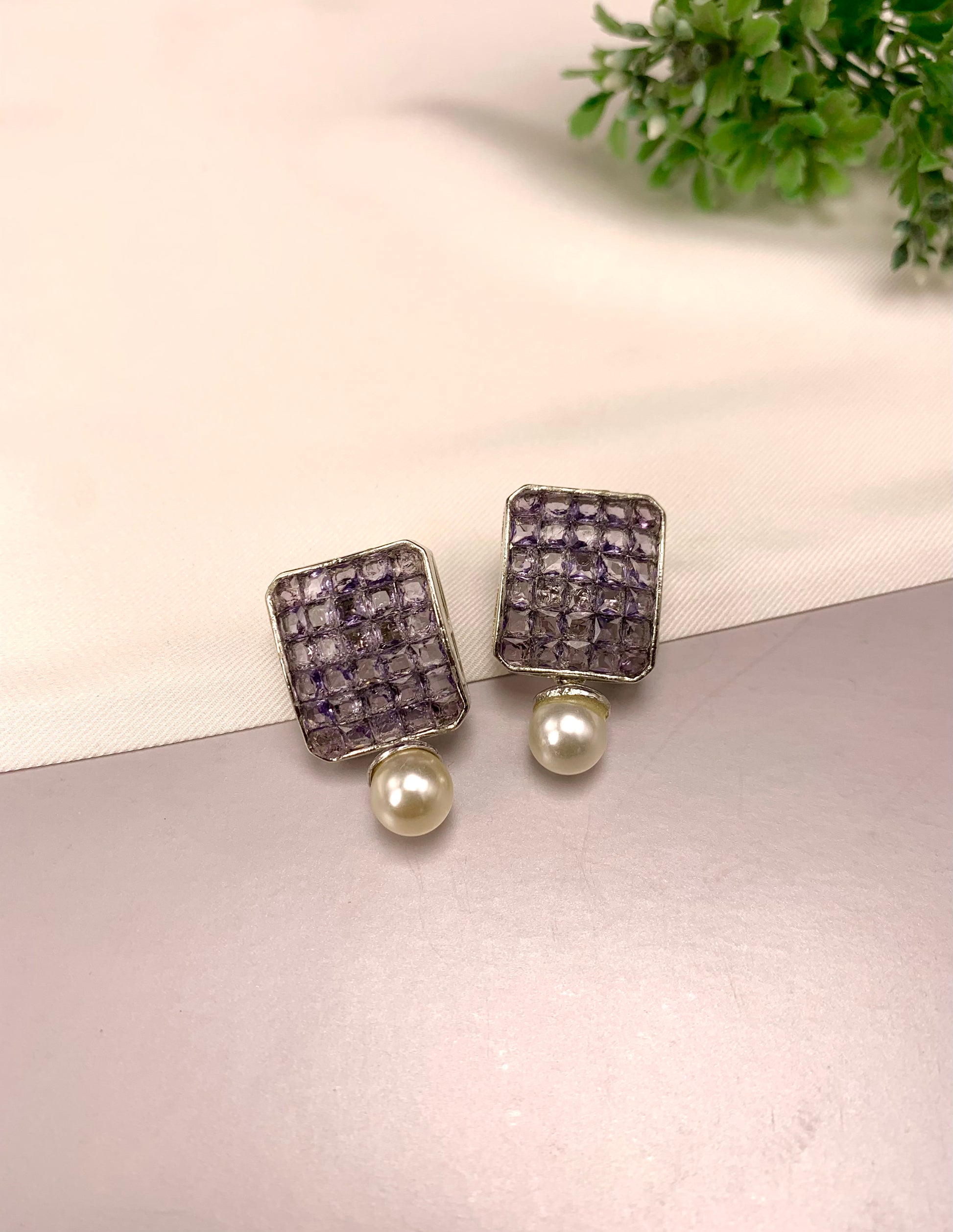Zaryab handcrafted earrings with American Diamonds, semi-precious Pearls and crystals, available in Sapphire, Amethyst, Ruby, Emerald, White and Ferozi