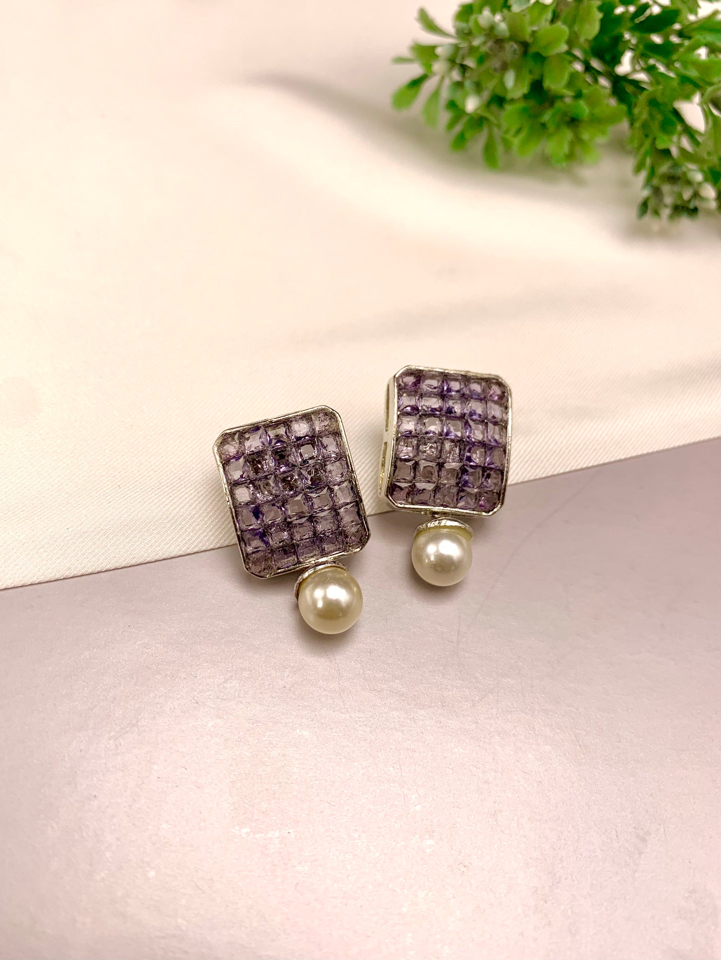 Zaryab handcrafted earrings with American Diamonds, semi-precious Pearls and crystals, available in Sapphire, Amethyst, Ruby, Emerald, White and Ferozi