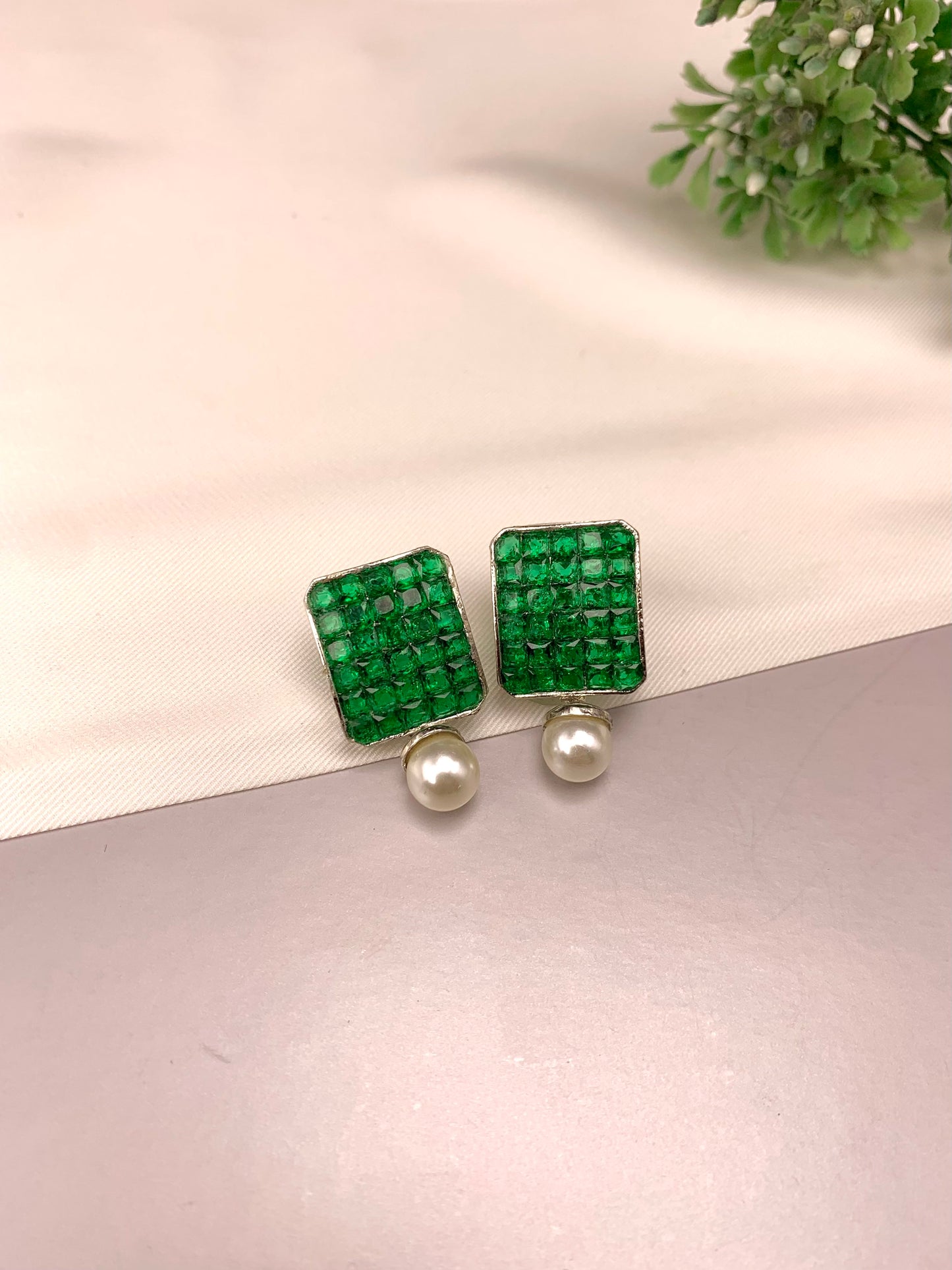 Zaryab handcrafted earrings with American Diamonds, semi-precious Pearls and crystals, available in Sapphire, Amethyst, Ruby, Emerald, White and Ferozi