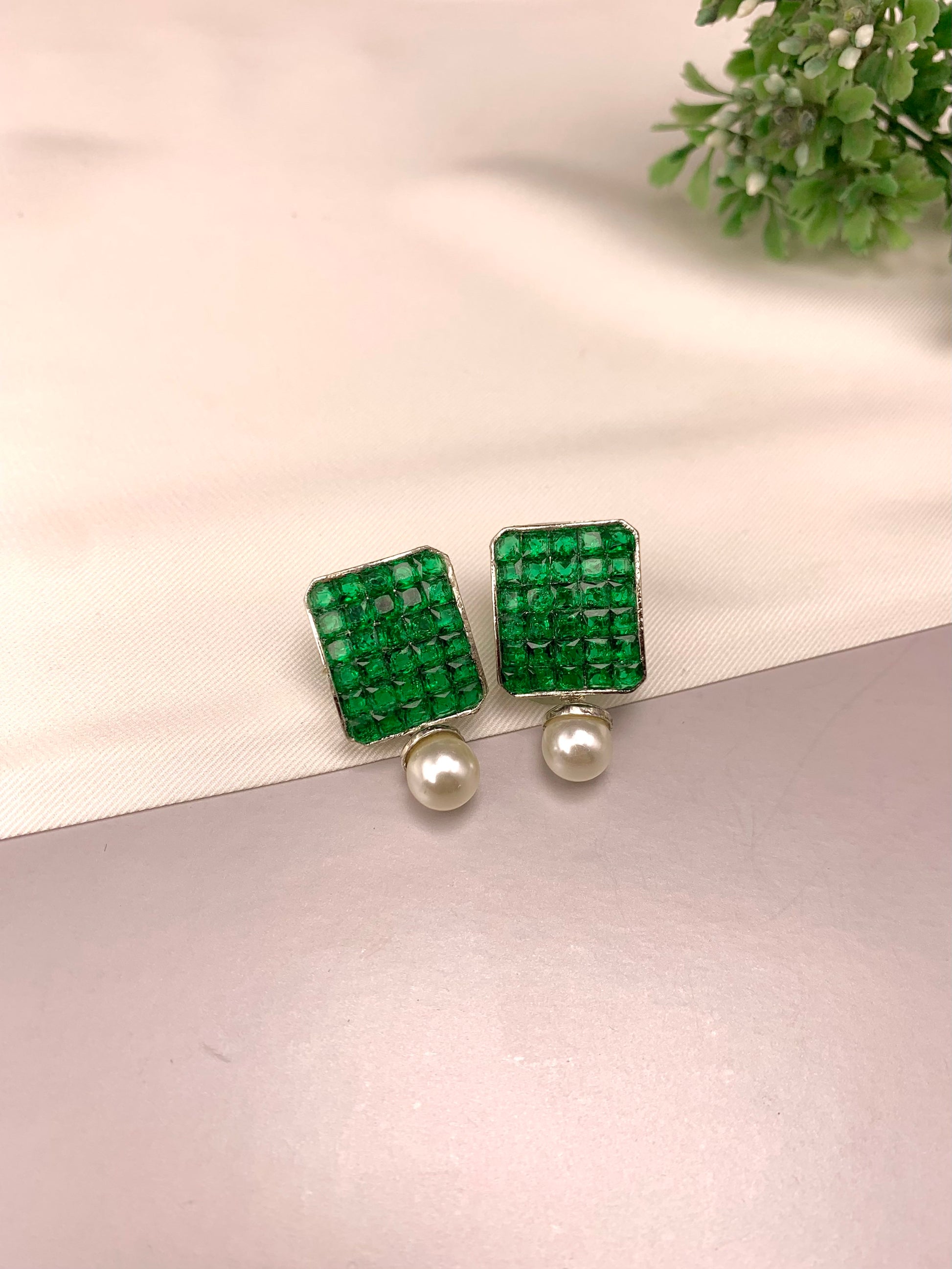 Zaryab handcrafted earrings with American Diamonds, semi-precious Pearls and crystals, available in Sapphire, Amethyst, Ruby, Emerald, White and Ferozi