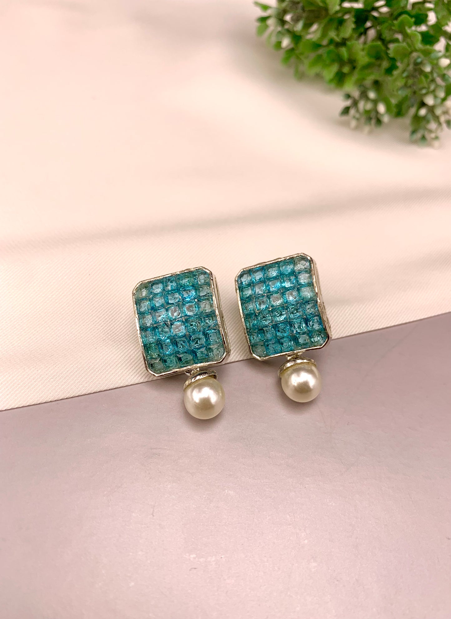 Zaryab handcrafted earrings with American Diamonds, semi-precious Pearls and crystals, available in Sapphire, Amethyst, Ruby, Emerald, White and Ferozi