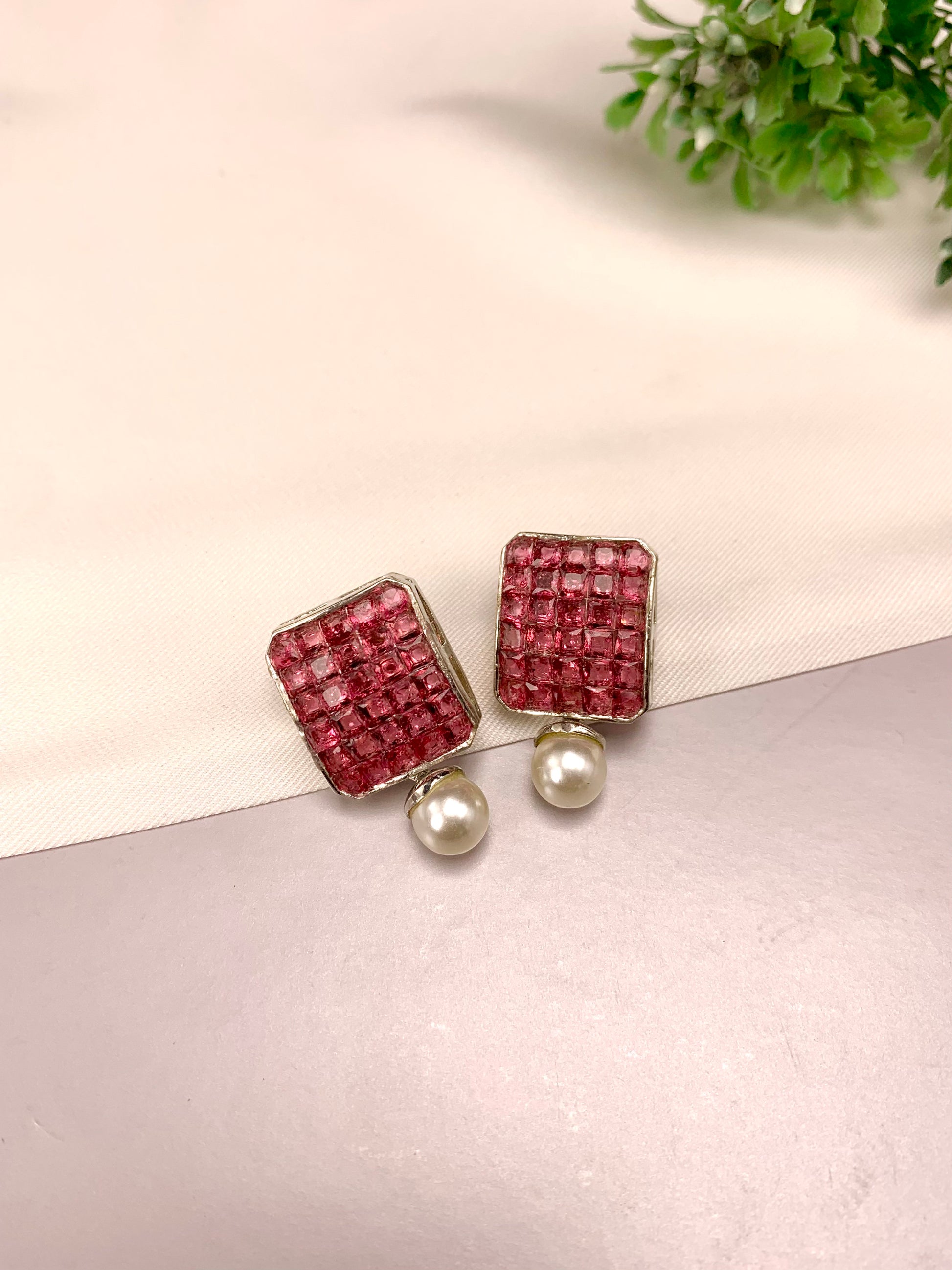 Zaryab handcrafted earrings with American Diamonds, semi-precious Pearls and crystals, available in Sapphire, Amethyst, Ruby, Emerald, White and Ferozi