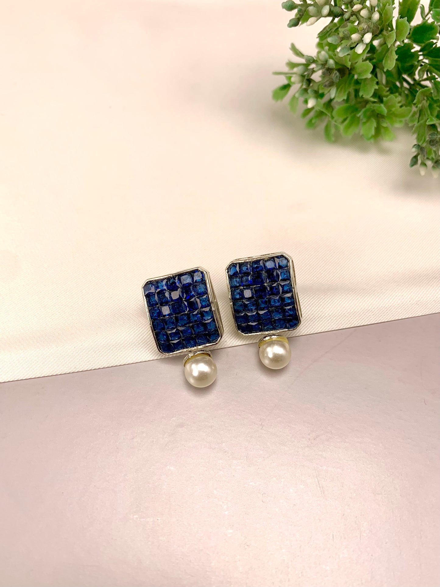 Zaryab handcrafted earrings with American Diamonds, semi-precious Pearls and crystals, available in Sapphire, Amethyst, Ruby, Emerald, White and Ferozi