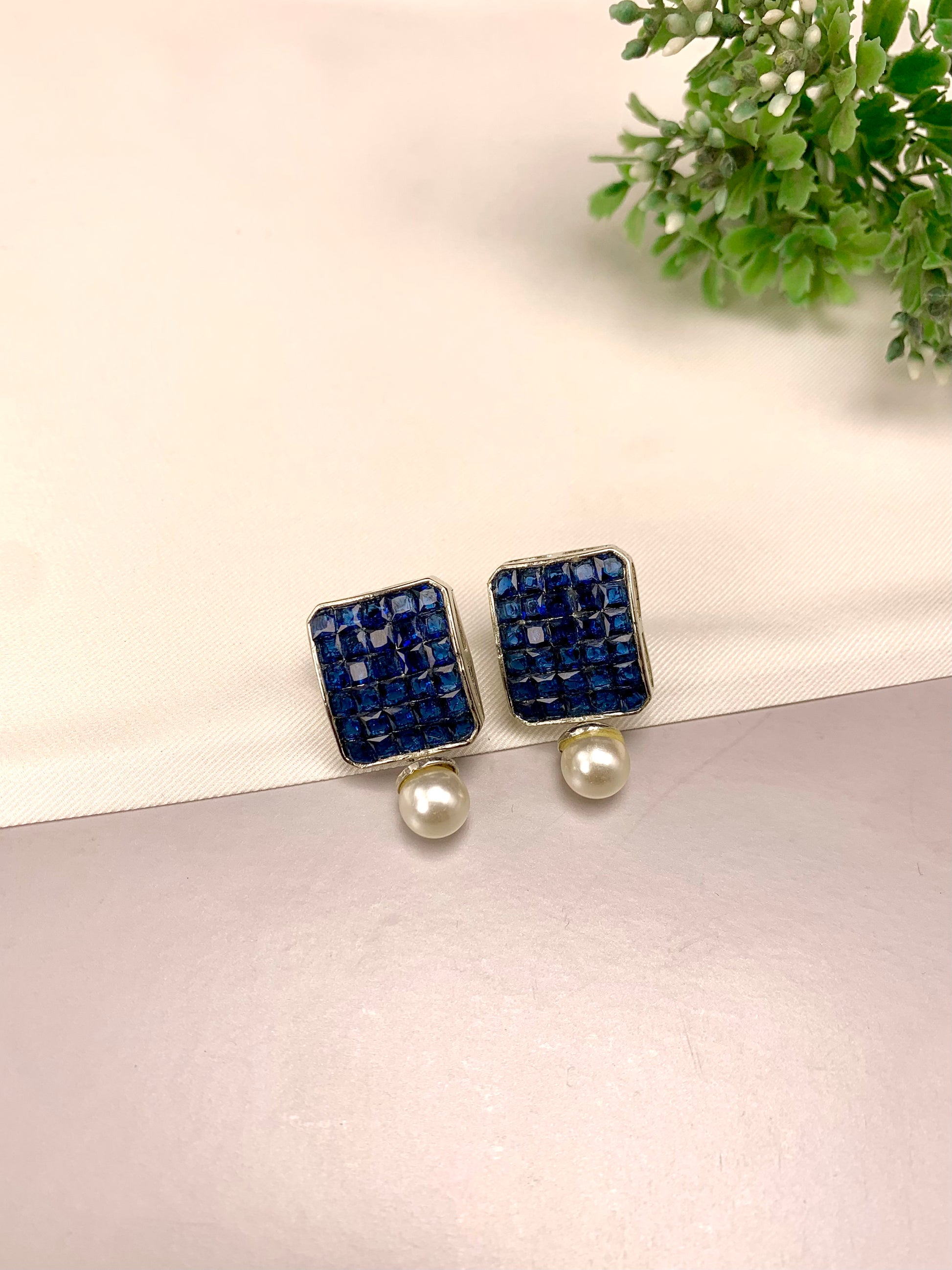 Zaryab handcrafted earrings with American Diamonds, semi-precious Pearls and crystals, available in Sapphire, Amethyst, Ruby, Emerald, White and Ferozi