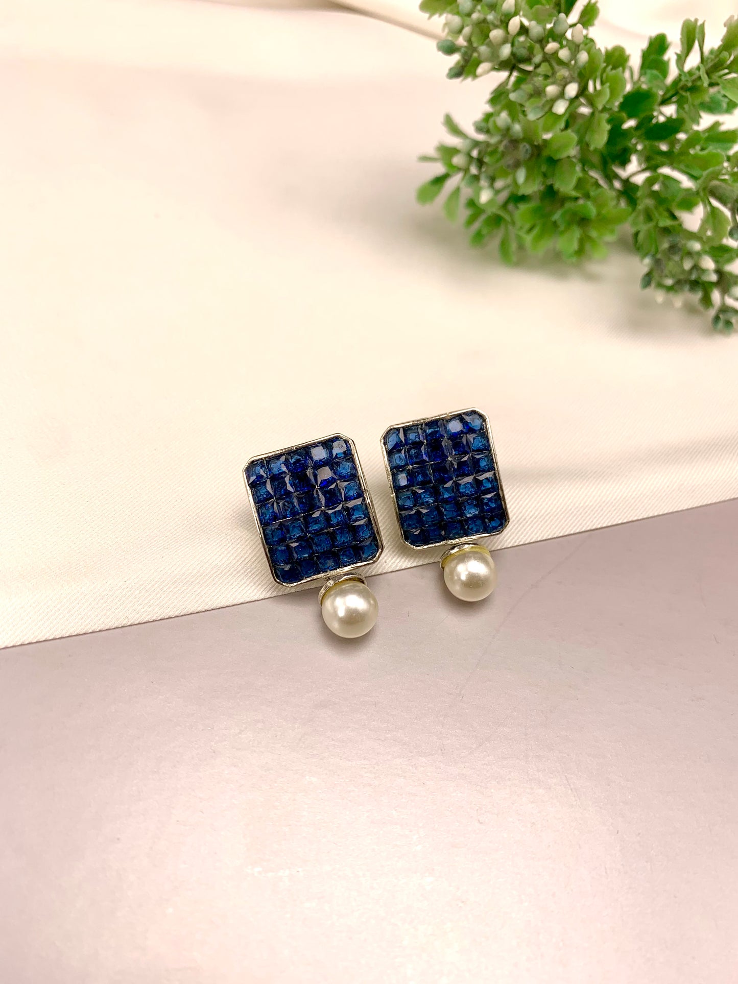 Zaryab handcrafted earrings with American Diamonds, semi-precious Pearls and crystals, available in Sapphire, Amethyst, Ruby, Emerald, White and Ferozi