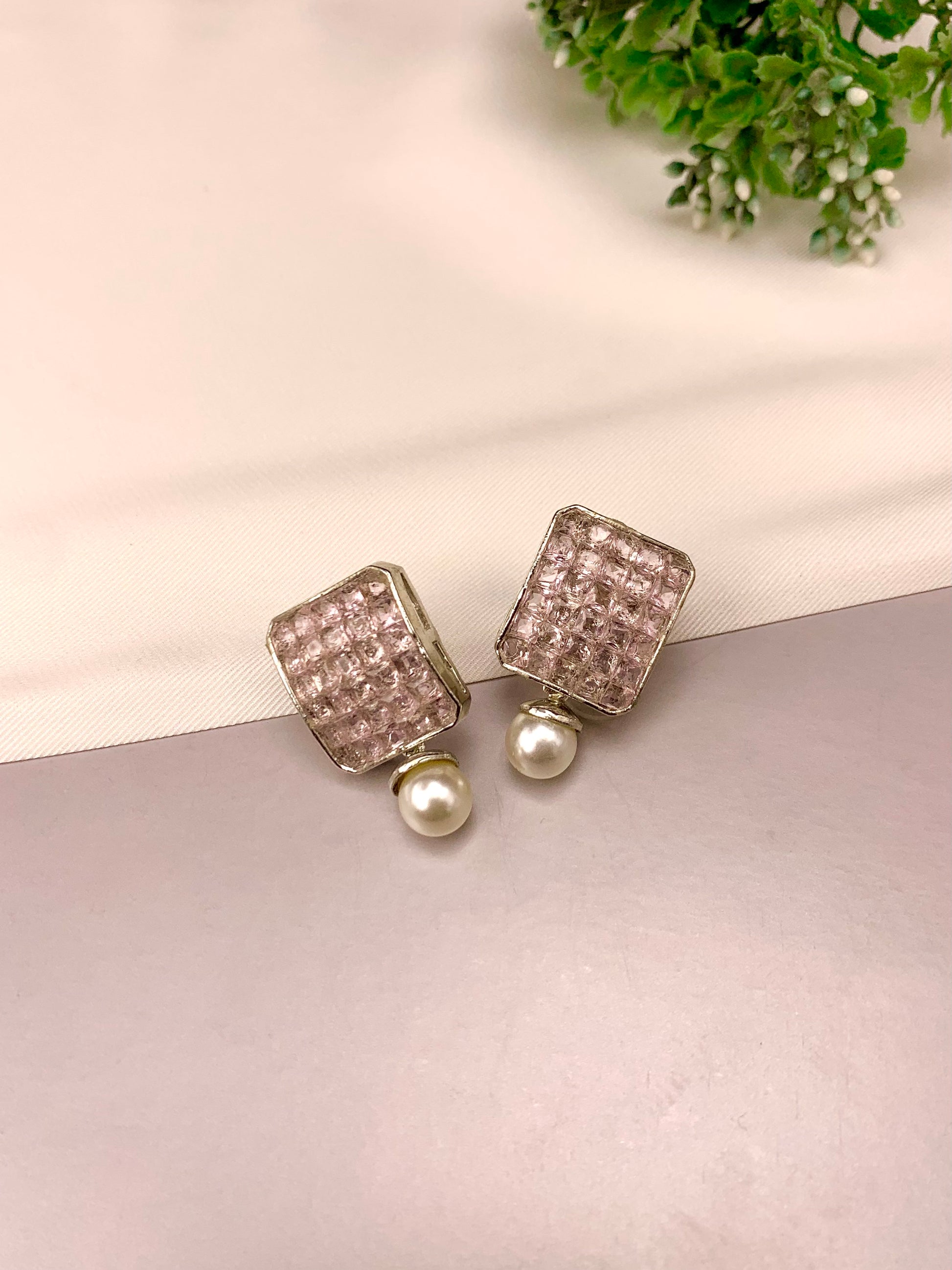 Zaryab handcrafted earrings with American Diamonds, semi-precious Pearls and crystals, available in Sapphire, Amethyst, Ruby, Emerald, White and Ferozi