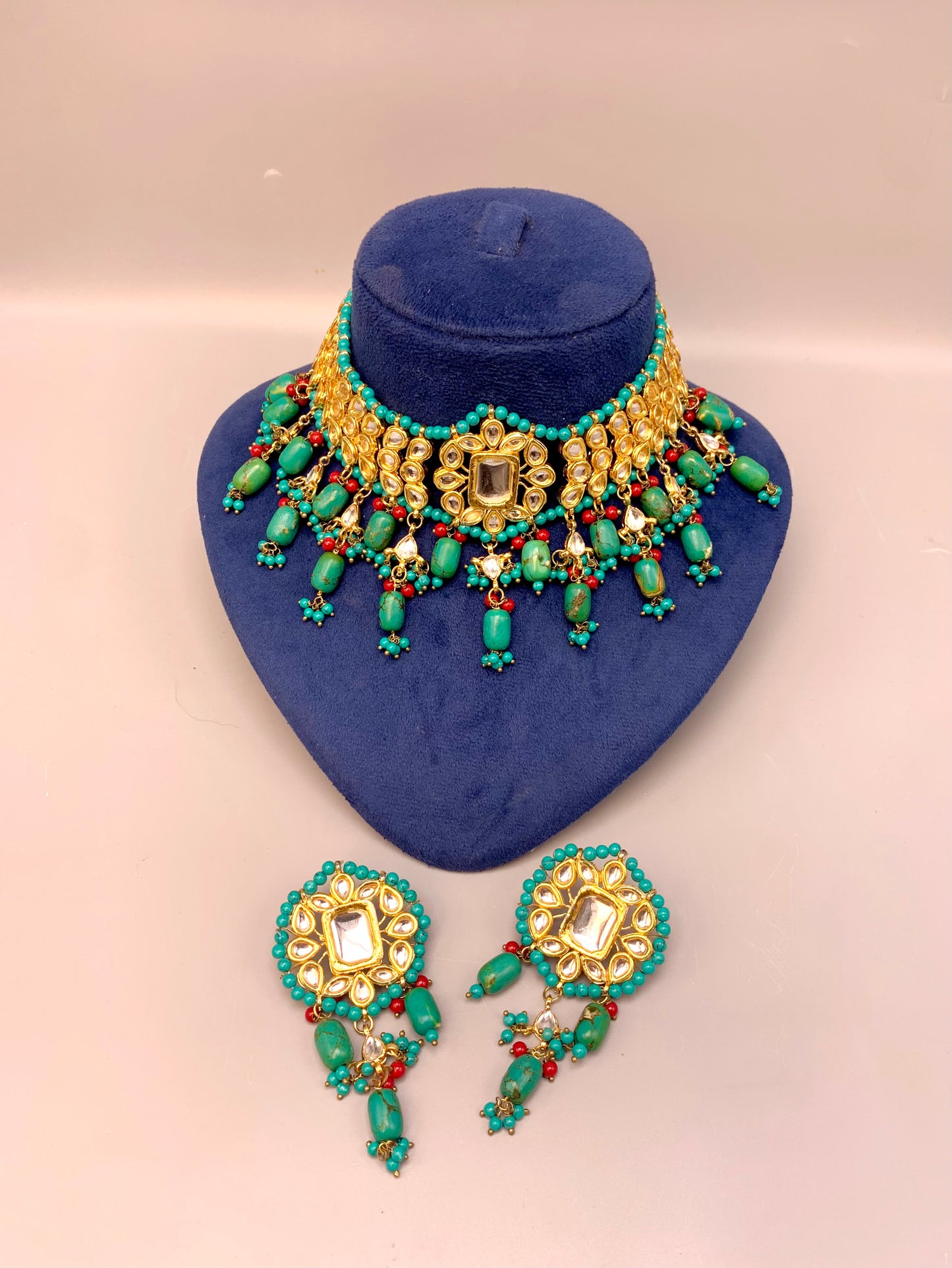 Amaliya handcrafted 22kt gold plated choker set with kundan and semi-precious natural gemstones