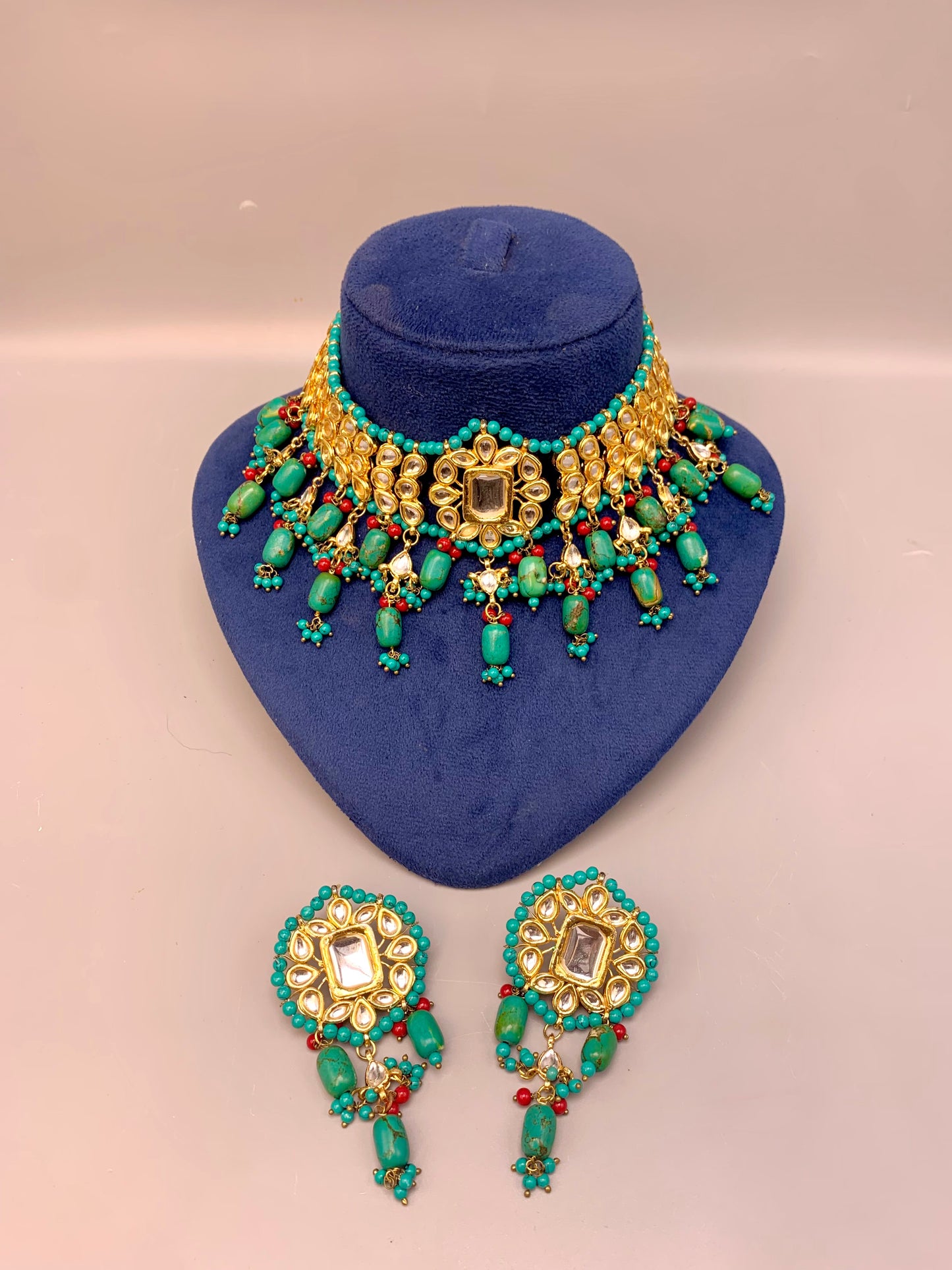 Amaliya handcrafted 22kt gold plated choker set with kundan and semi-precious natural gemstones