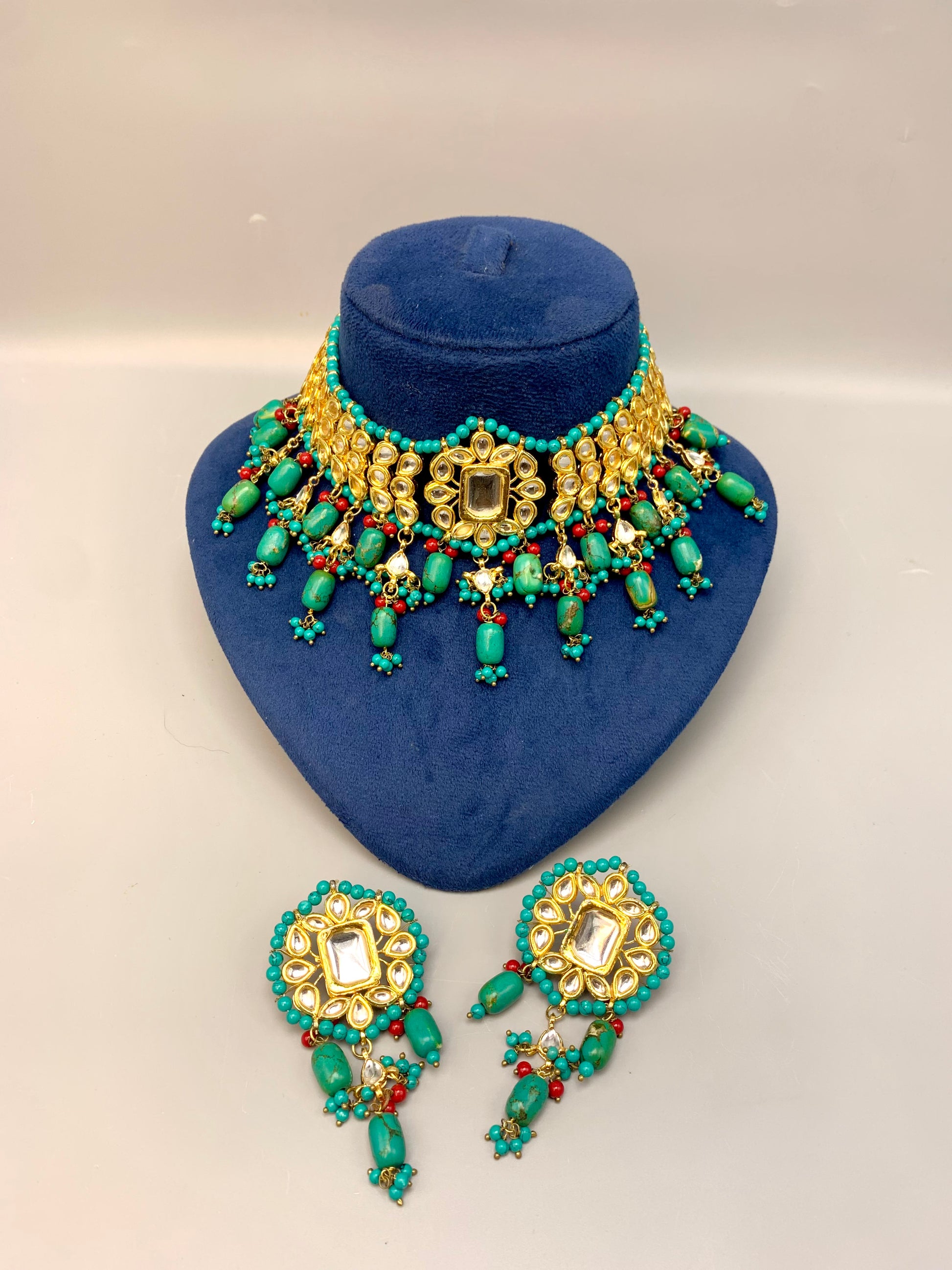 Amaliya handcrafted 22kt gold plated choker set with kundan and semi-precious natural gemstones