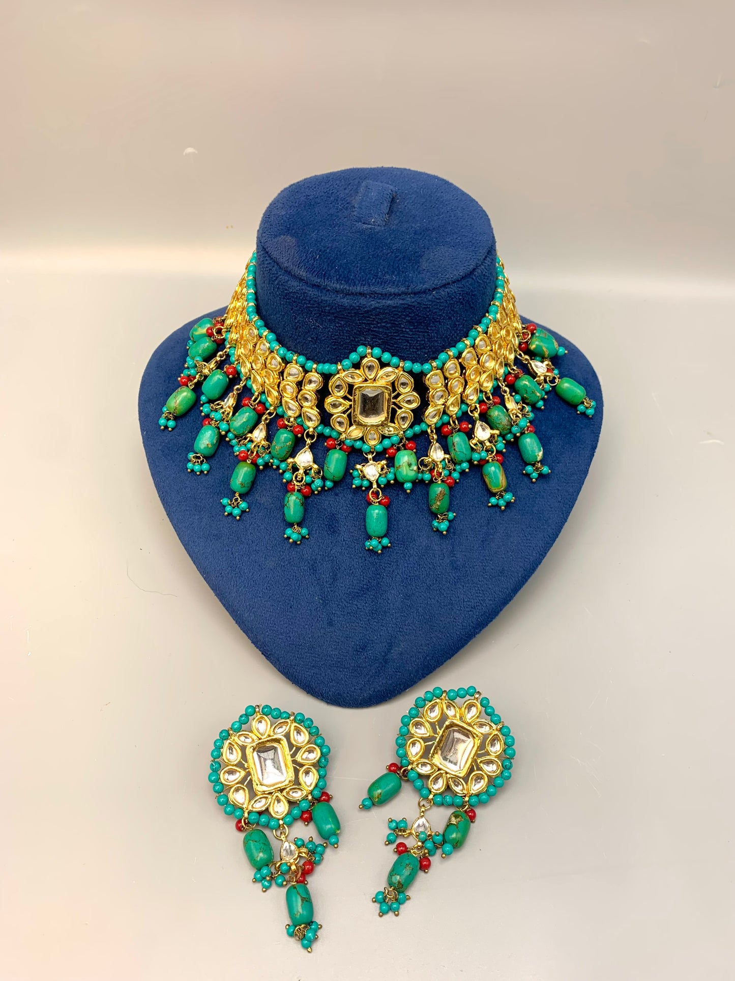 Amaliya handcrafted 22kt gold plated choker set with kundan and semi-precious natural gemstones
