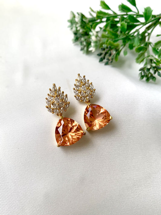 Auraya Drop Earrings in 22kt gold plating with semi-precious champagne stone and American Diamonds