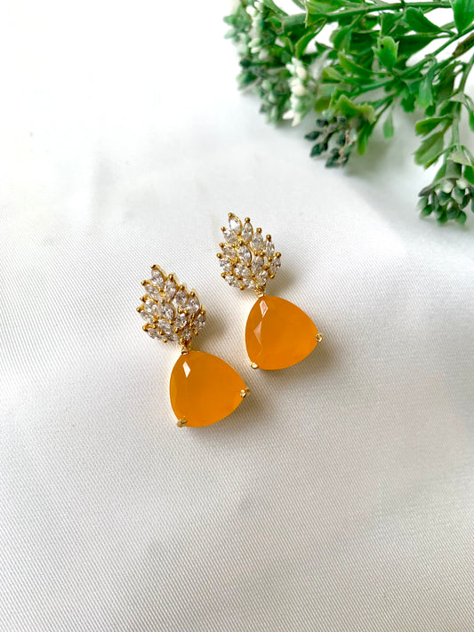 Auraya Drop Earrings in 22kt gold plating with semi-precious citrine and American Diamond