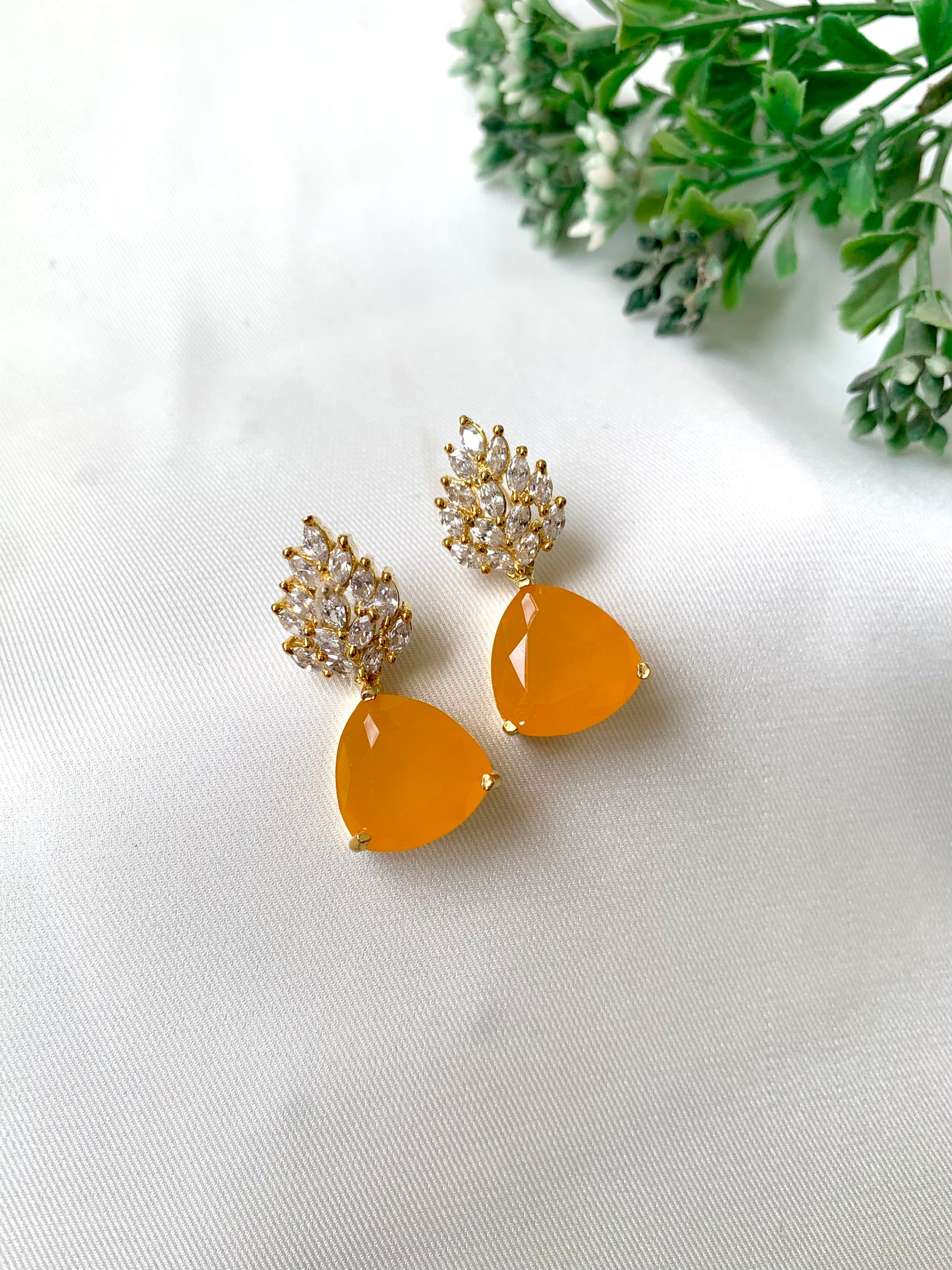 Yellow citrine teardrop earrings with American Diamonds – Zamal Jewels