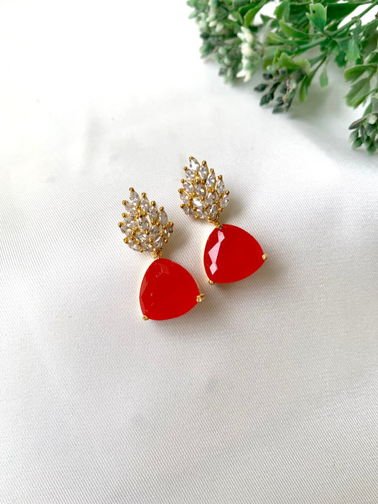 Auraya Drop Earrings in 22kt gold plating with semi-precious coral and American Diamonds