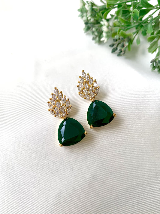 Auraya Drop Earrings in 22kt gold plating with semi-precious emerald and American Diamonds