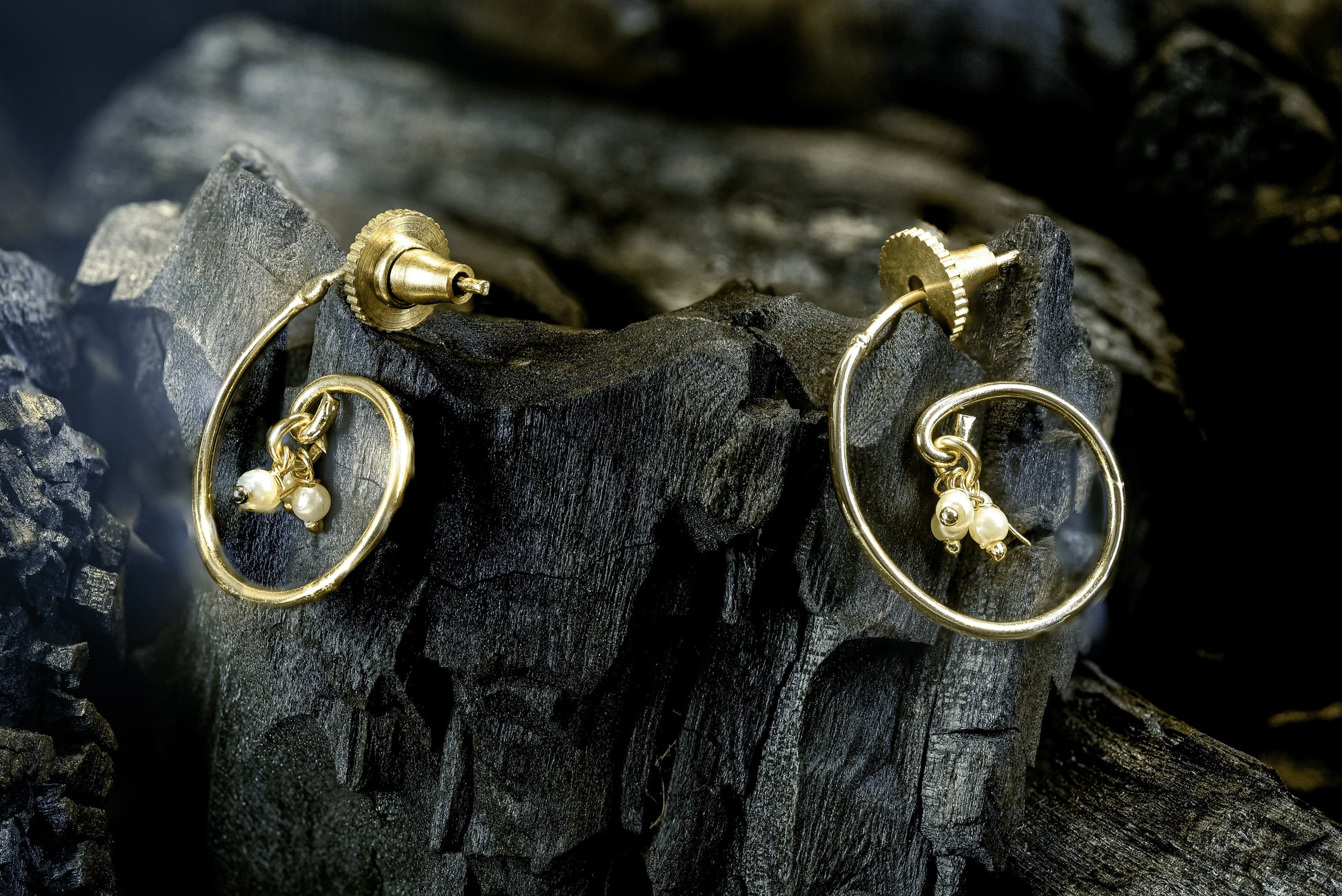 22kt gold plated hoop base for Baila Changeable Jhumki earrings by Zamal Jewels with screw lock and pearl charm