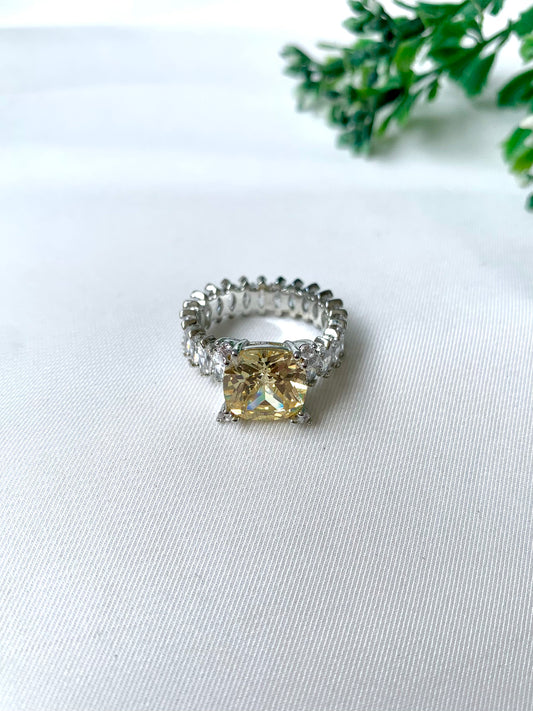 Celestia Citrine Ring with semi-precious yellow stone and American Diamonds from Zamal Jewels