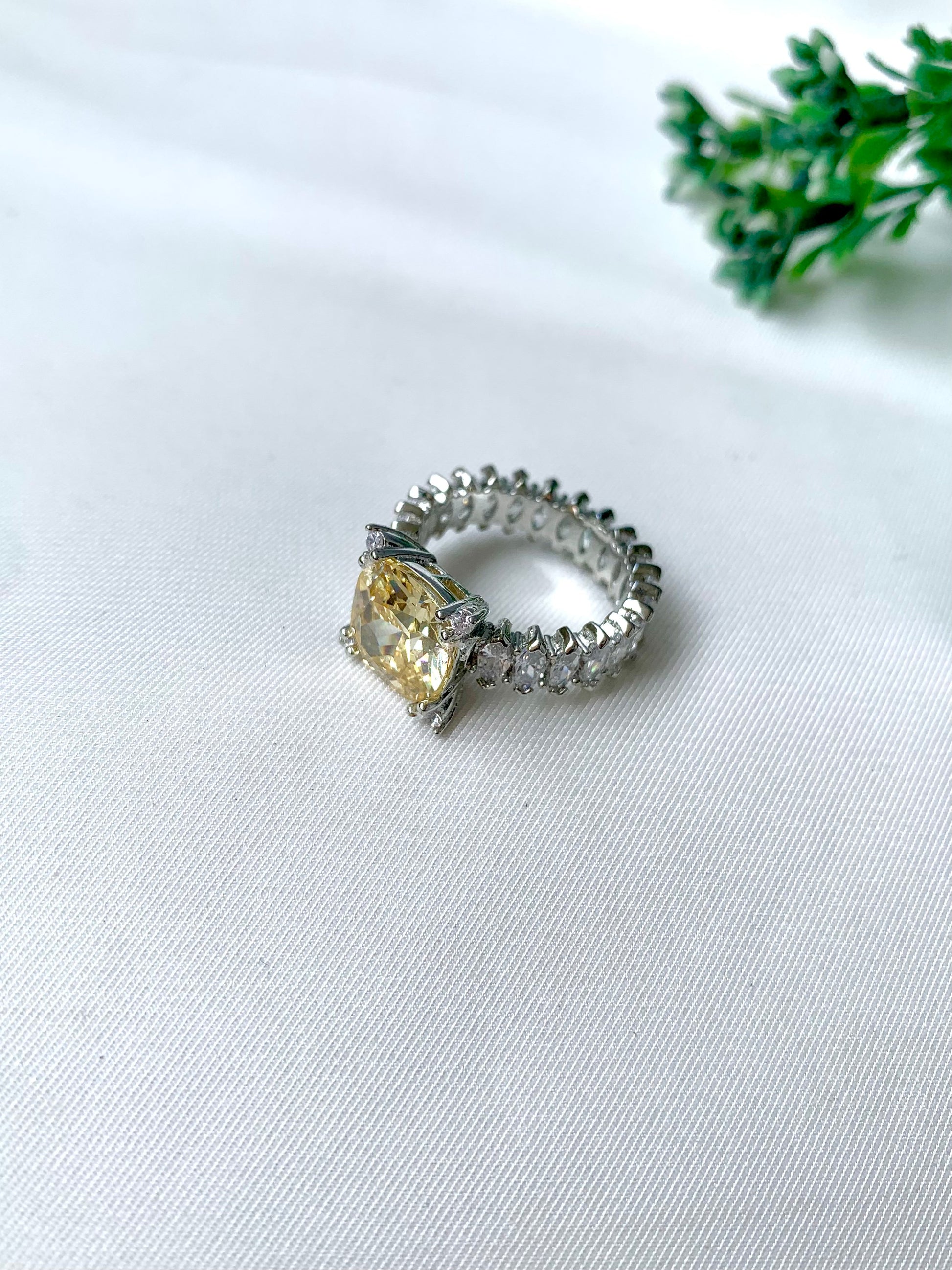 Celestia Citrine Ring with semi-precious yellow stone and American Diamonds from Zamal Jewels