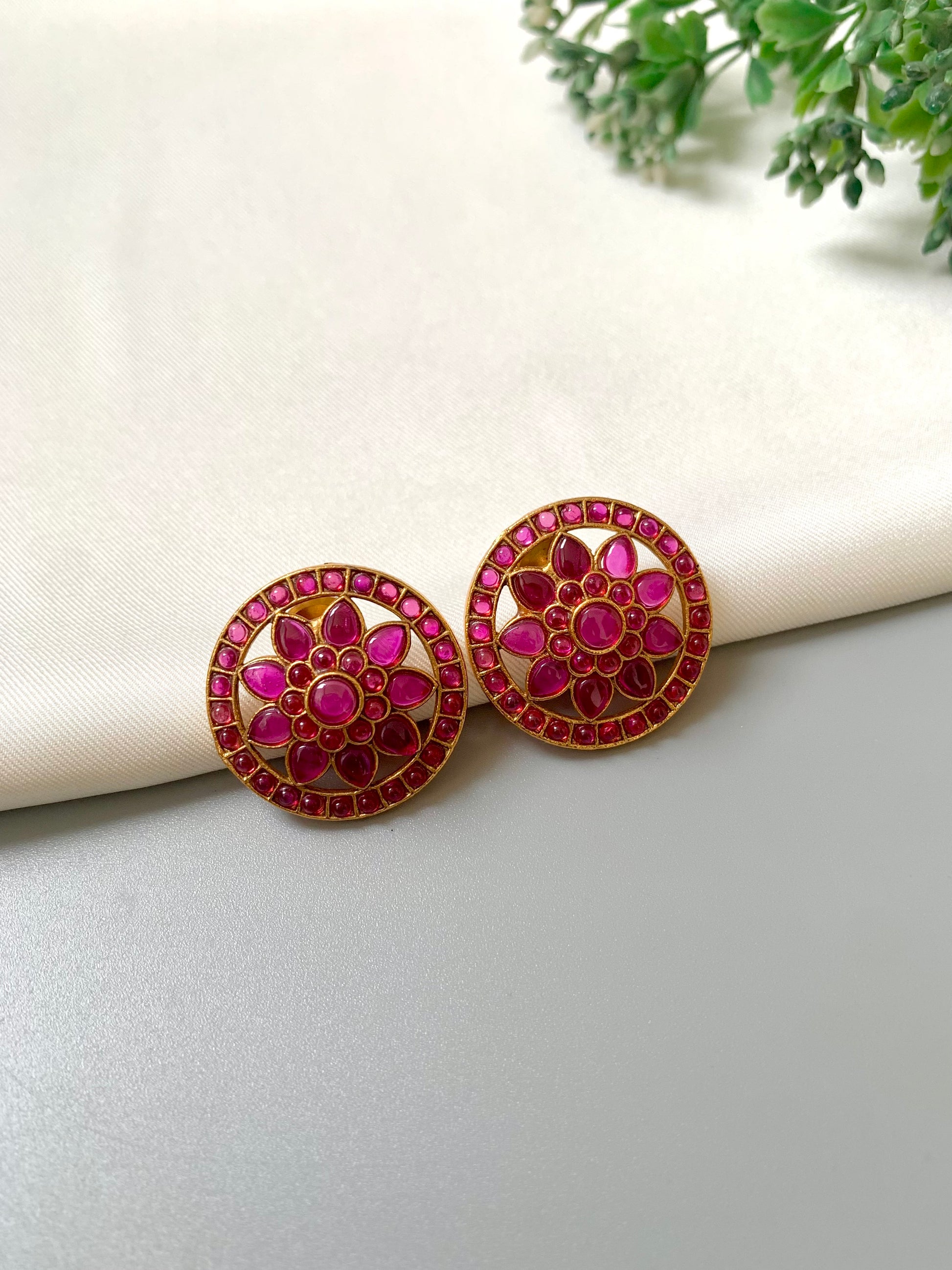 Detailed image of high quality Semi-Precious Ruby Dikhsha Studs by Zamal Jewels