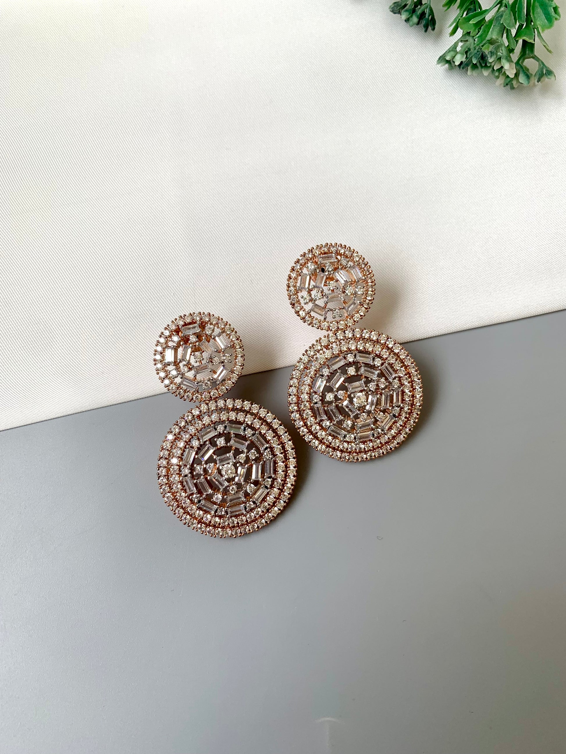 Erika handcrafted rose gold earrings with high quality American diamonds