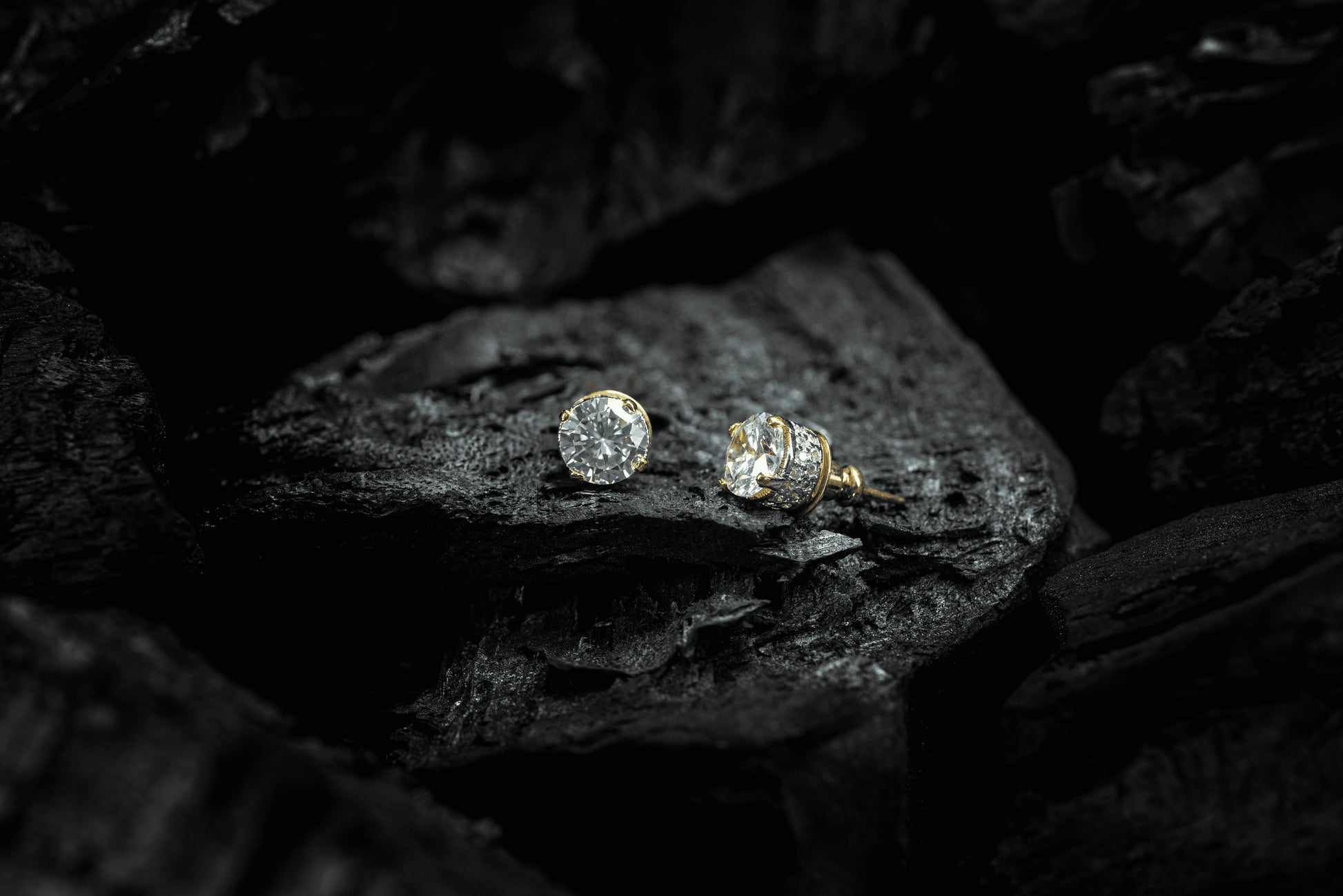 Side view of gold-plated Ester studs featuring diamond-finish American Diamonds – Zamal Jewels