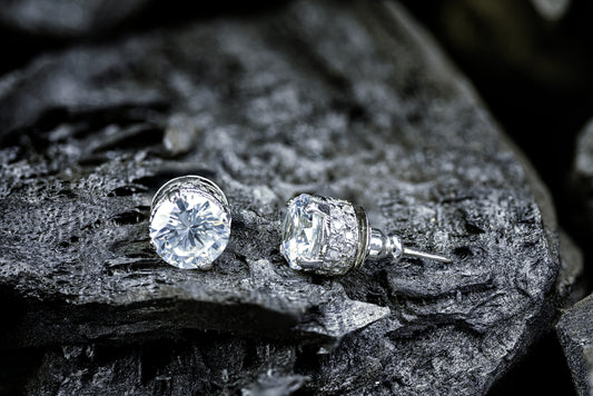 Ester Signature Studs in Rhodium with American Diamonds – Zamal Jewels