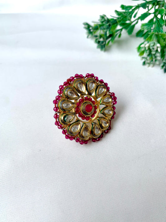 Traditional gold-plated ring with kundan and ruby stones from Zamal Jewels