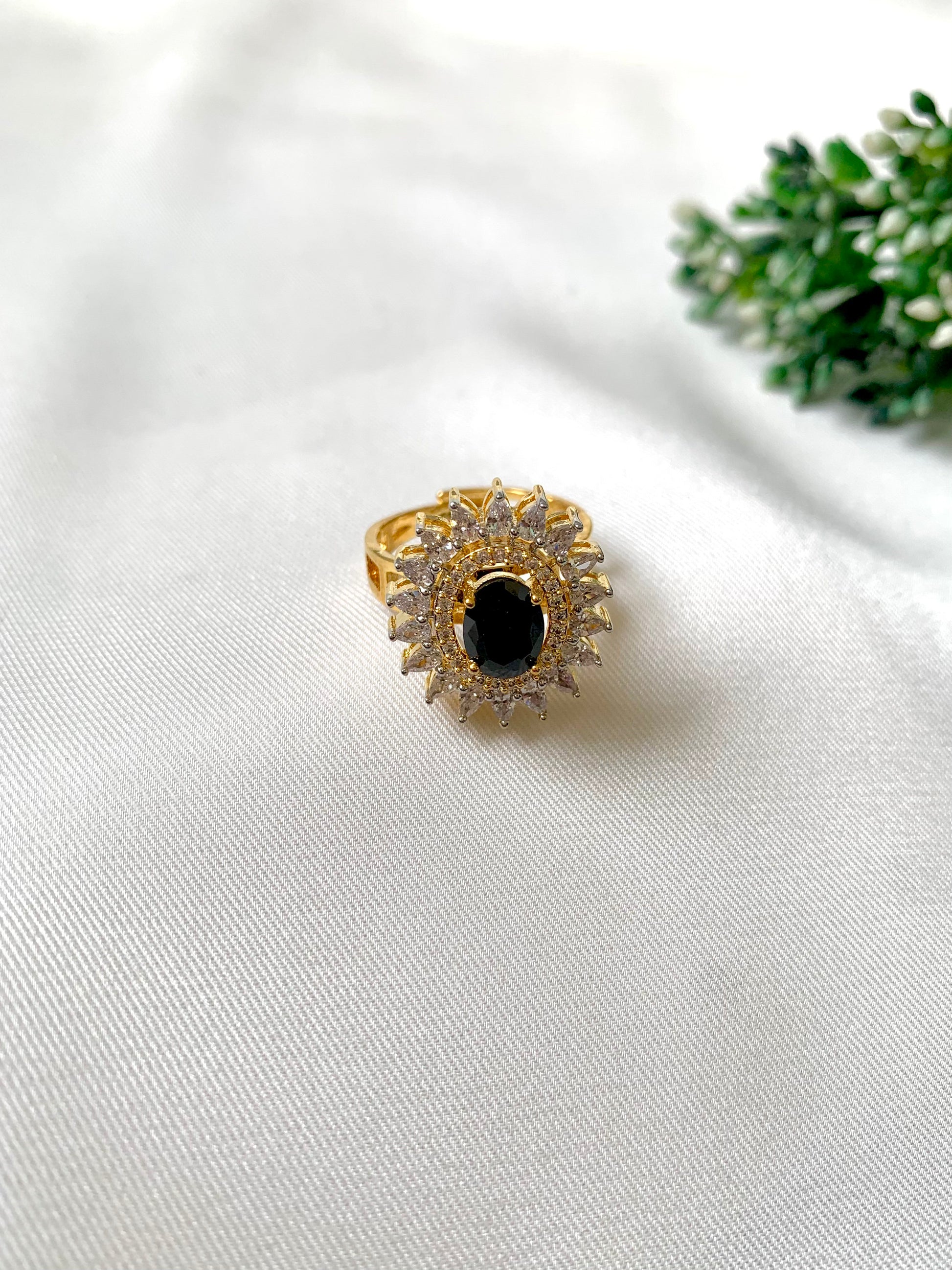 Hermona Onyx Ring in 22kt Gold with American Diamonds