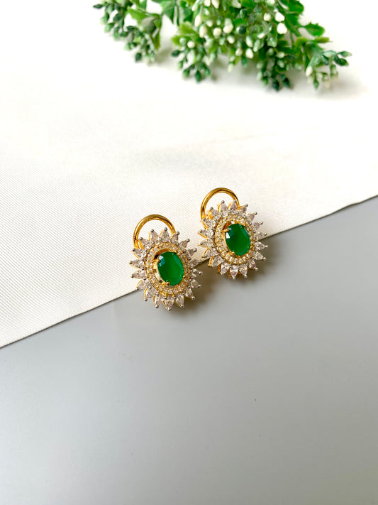 Hermona Emerald Stud Earrings with 22kt Gold Plating