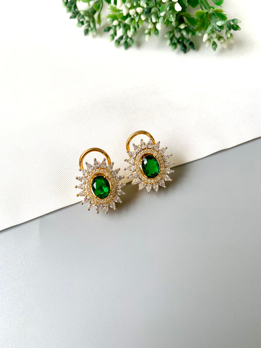 Hermona Hydro Emerald Studs in 22kt Gold with American Diamonds