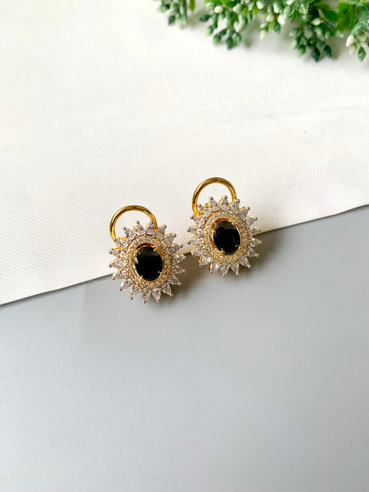 Hermona Studs in Onyx with 22kt Gold Plating and American Diamonds
