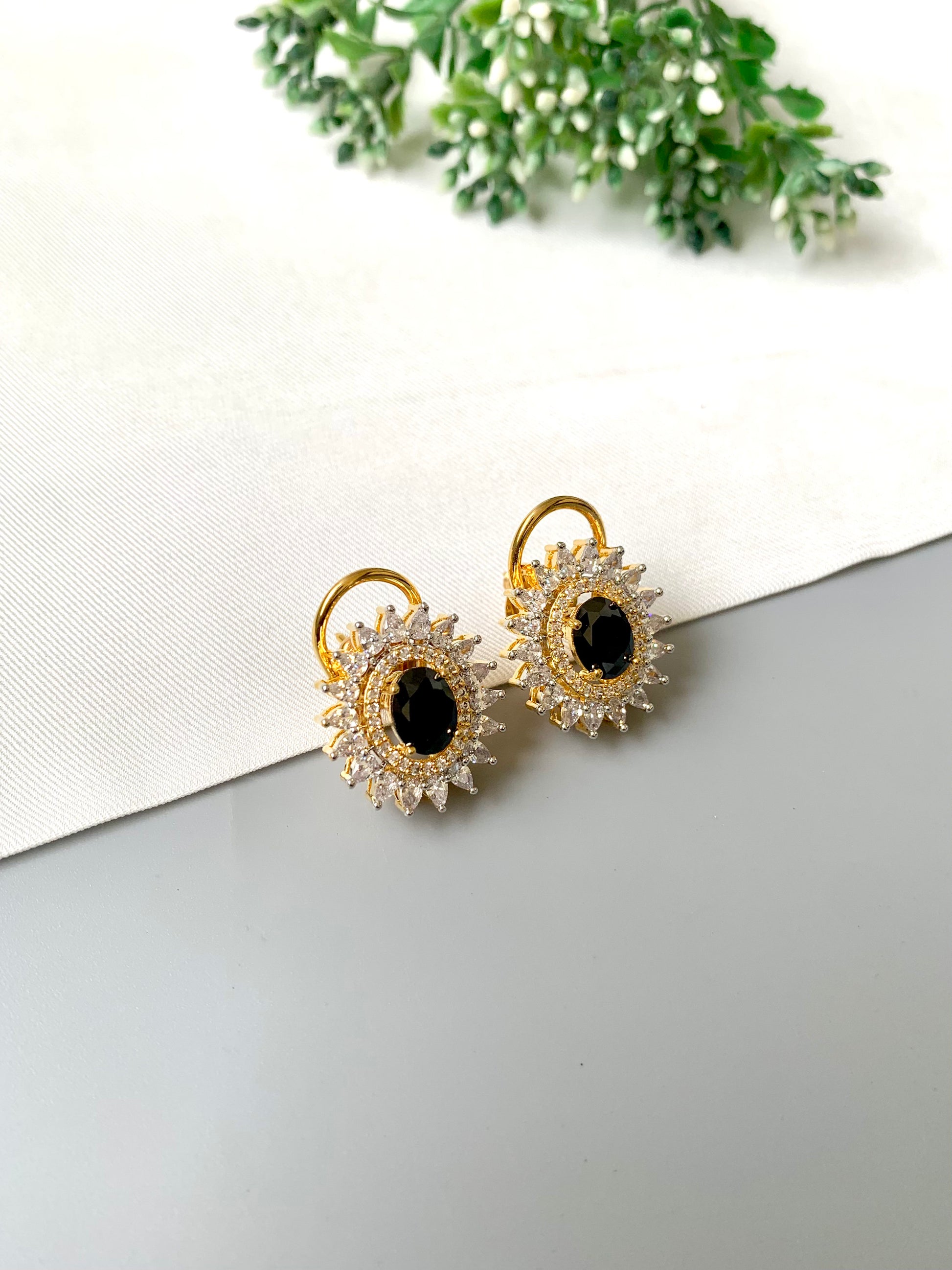 Close-up of Onyx Stone Studs from Zamal Jewels
