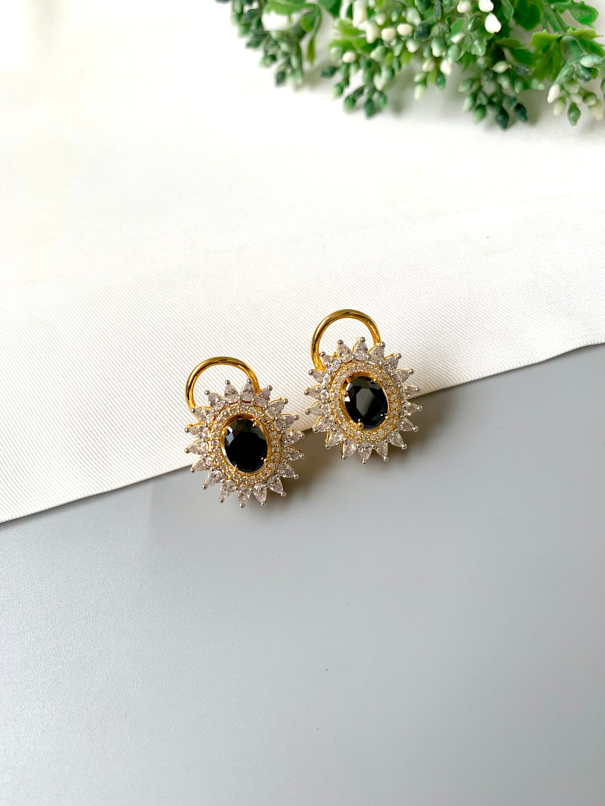 Designer Stud Earrings with Semi-Precious Black Onyx
