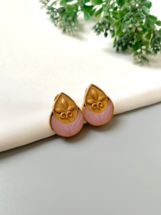Handcrafted Ishani Pink Studs with 22kt Victorian Gold Plating