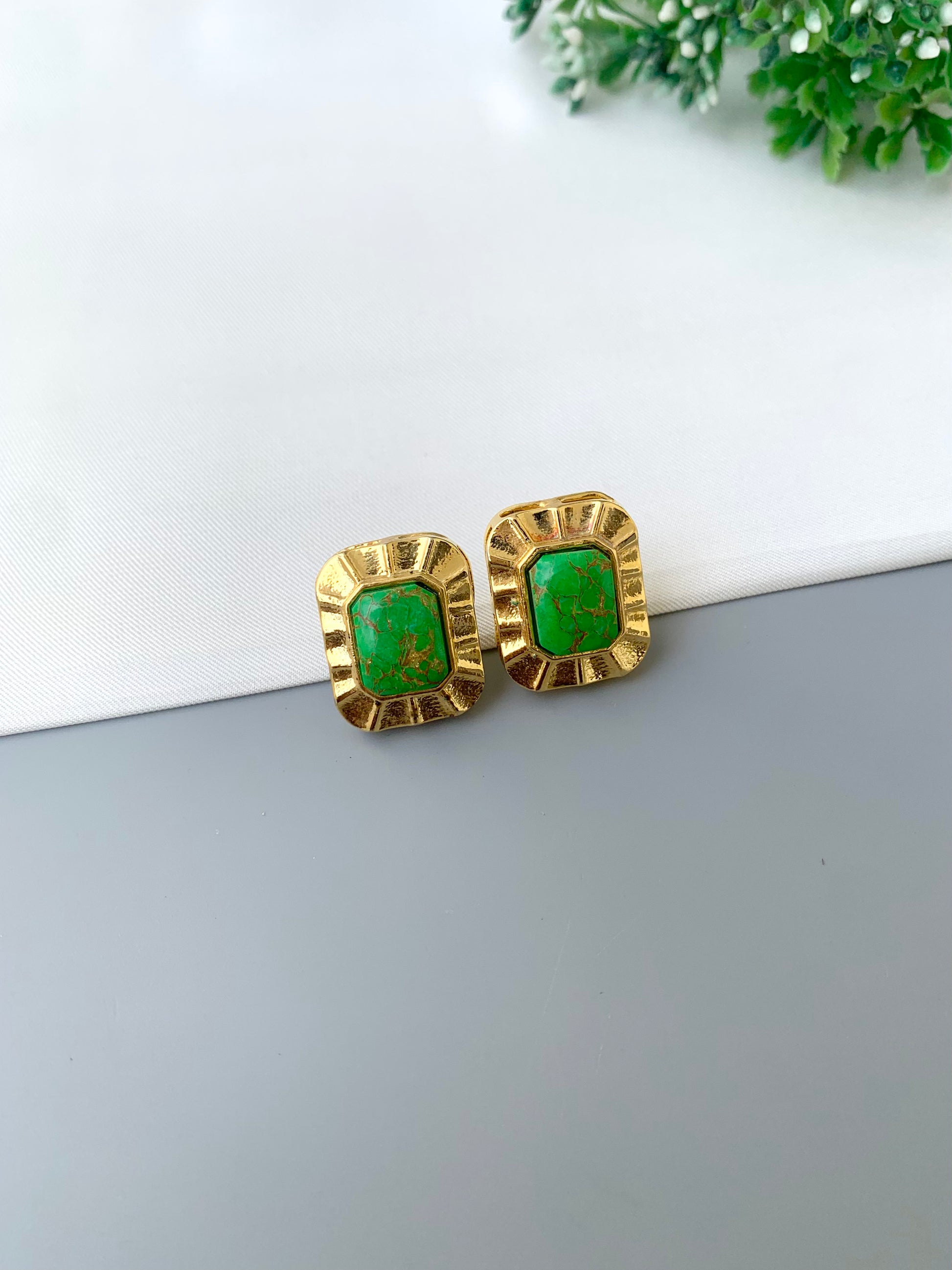 Jina gold plated studs with semi precious natural gemstone detailing
