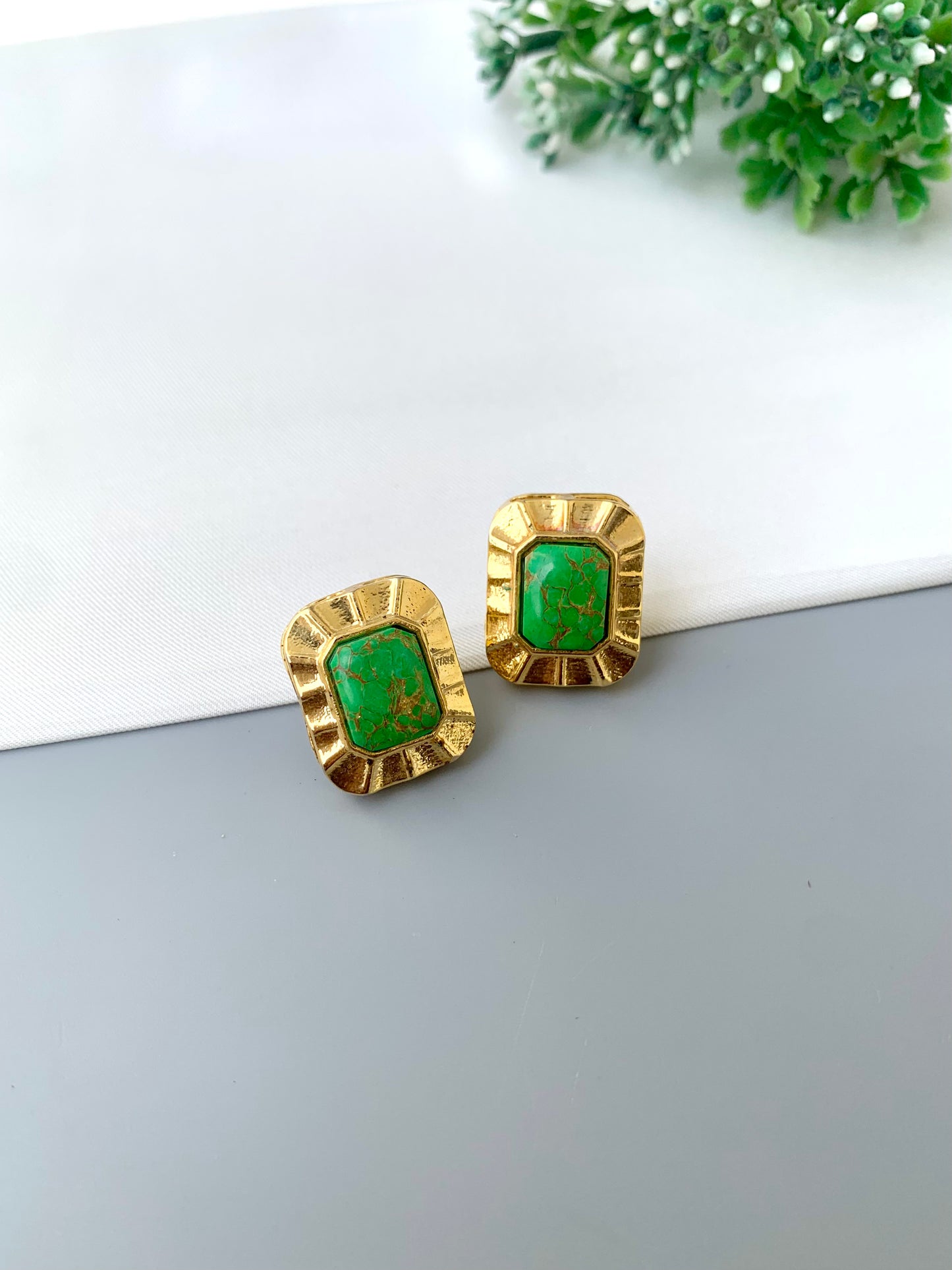Jina gold plated studs with semi precious natural gemstone detailing