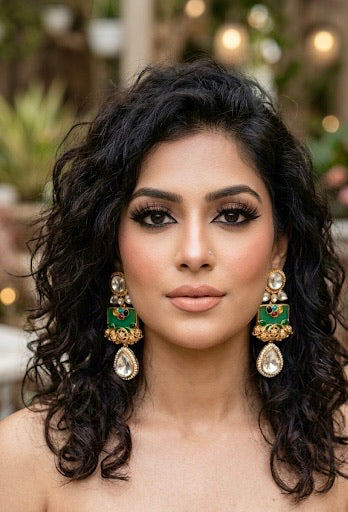Krisha polki kundan nauratan filigree earrings in antique gold plating with ruby emerald feroza citrine and onyx stones