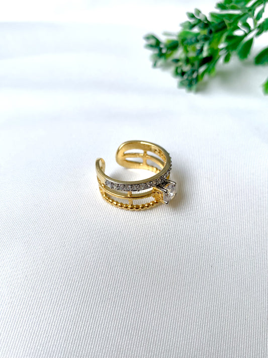 Lyra Luxe Ring in 22kt Gold Plating with American Diamonds from Zamal Jewels