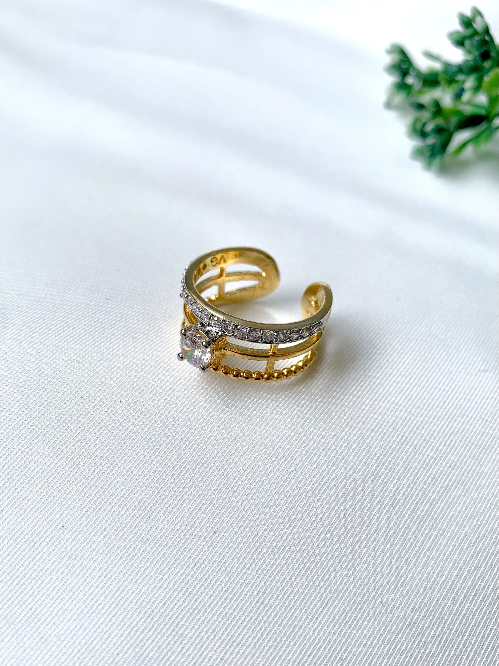 Lyra Luxe Ring in 22kt Gold Plating with American Diamonds from Zamal Jewels