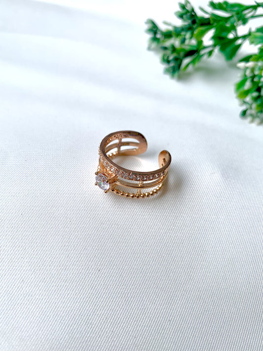Lyra Luxe Ring in 22kt Rose Gold Plating with American Diamonds from Zamal Jewels