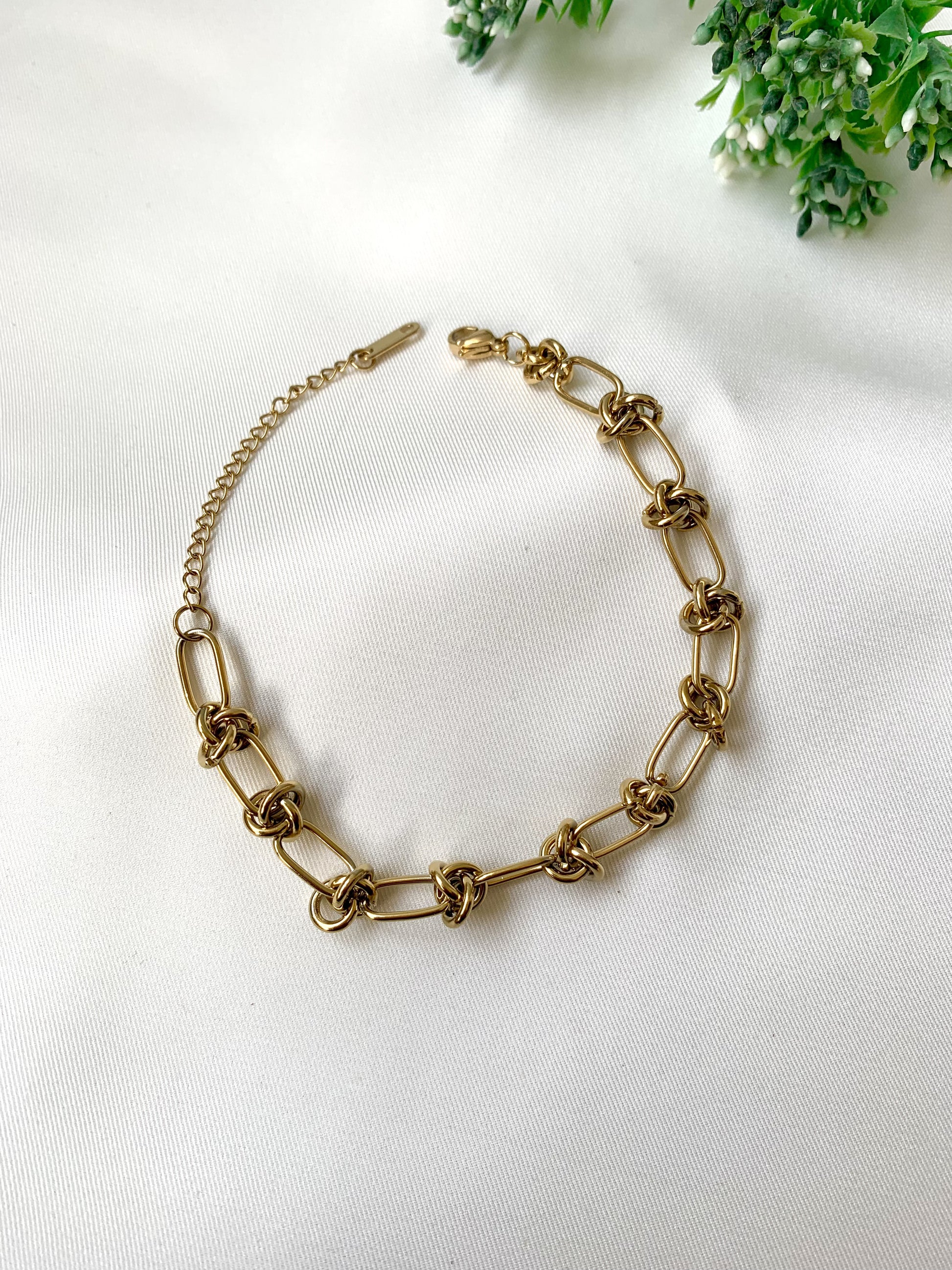 Hand crafted Maeve bracelet in 22kt gold plating with antique finish