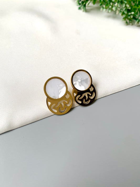 Marin Chic gold plated studs with Mother of Pearl by Zamal Jewels