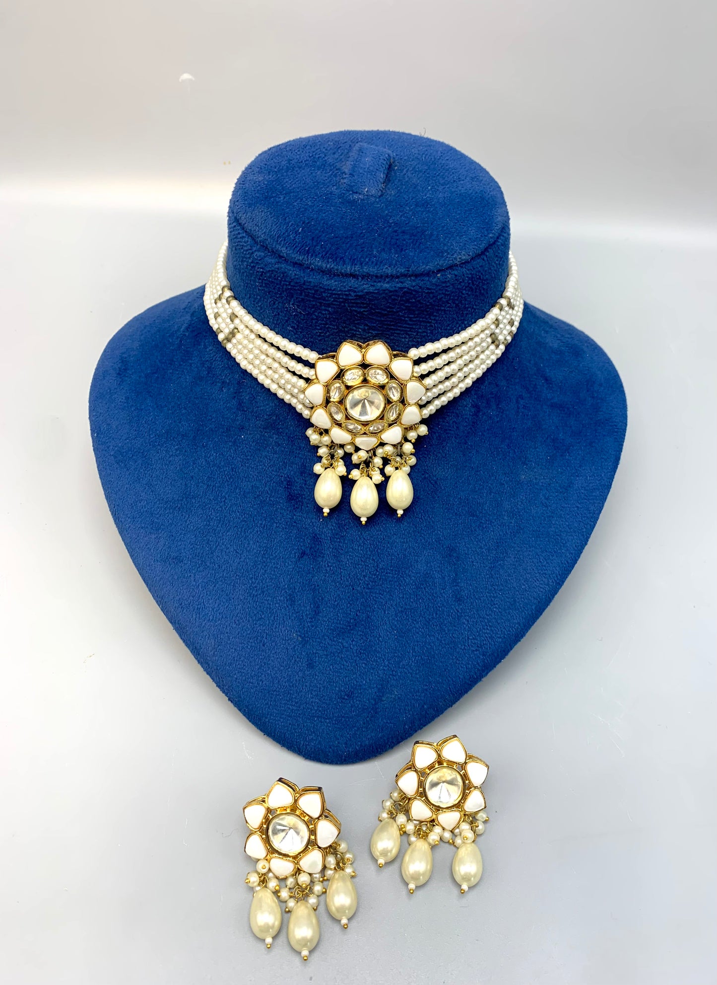 Mayra handcrafted 22kt gold plated choker set with Polki Kundan, semi-precious pearls and amethyst