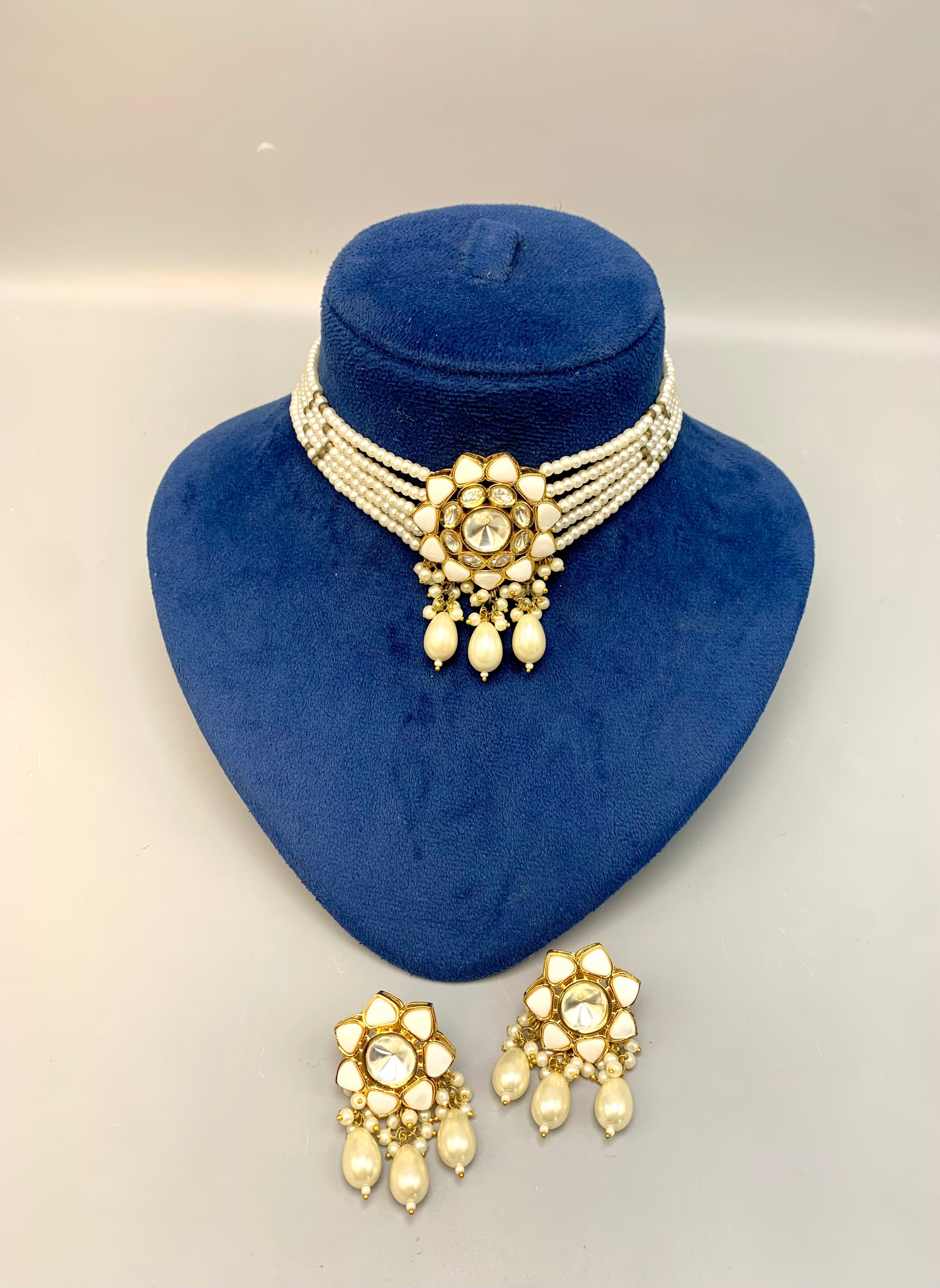 Mayra handcrafted 22kt gold plated choker set with Polki Kundan, semi-precious pearls and amethyst